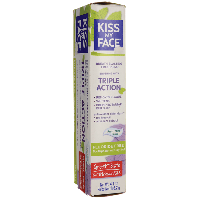 Kiss My Face Triple Action Toothpaste Fluoride Free Fresh Mint Paste 4.5 oz Paste Swanson