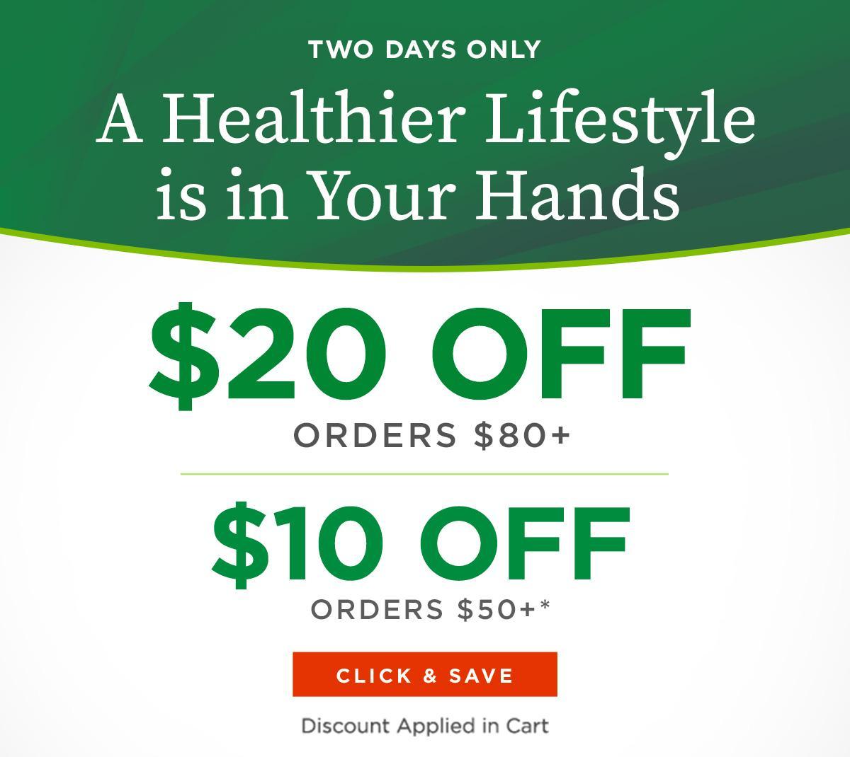 $10 off $50 or $20 off $80