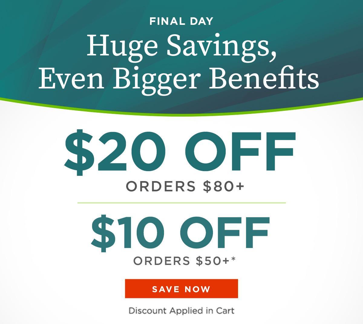 $10 off $50 or $20 off $80