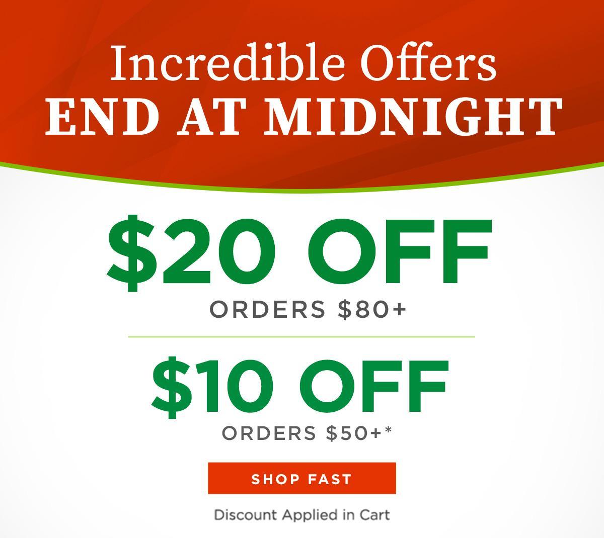 $10 off $50 or $20 off $80