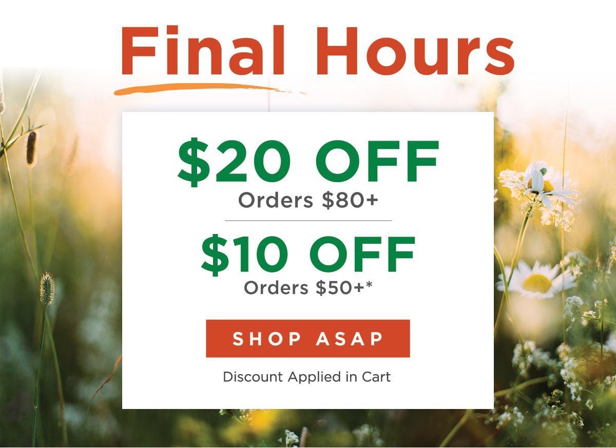 $10 off $50 or $20 off $80