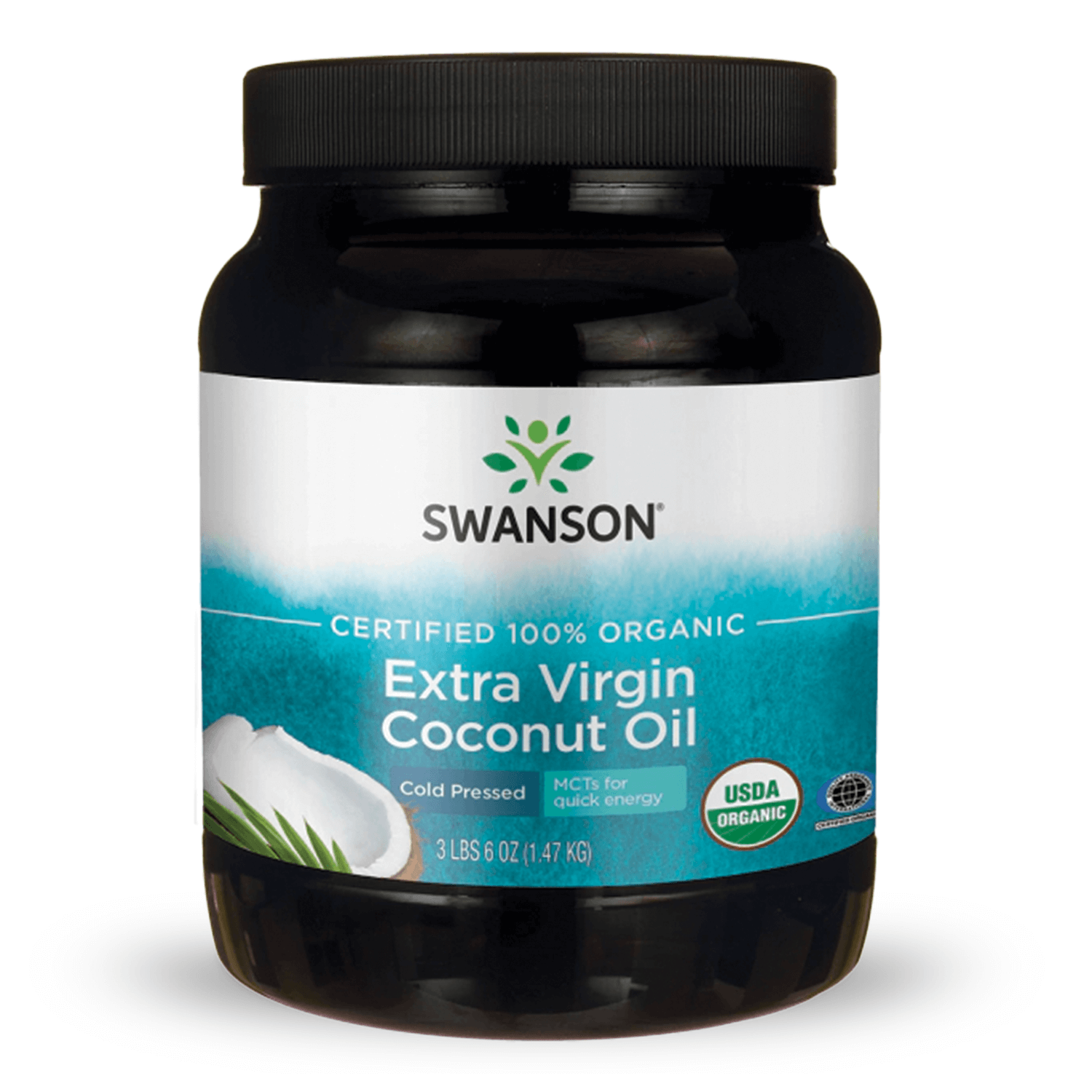 Swanson Organic Certified 100% Extra Virgin Coconut Oil - Cold Pressed | 3 lb 6 oz Solid Oil