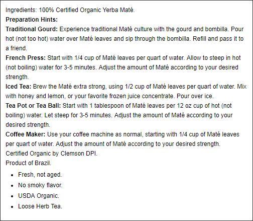Mate Factor Organic Yerba Mate Loose Tea - Fresh Green 12 oz Pkg