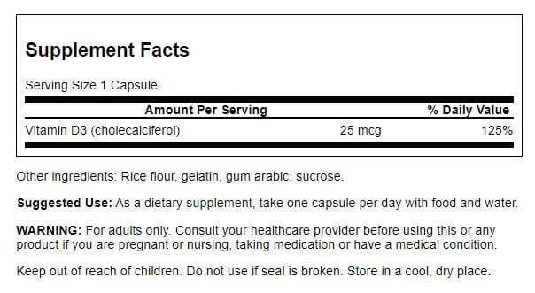 Swanson High Potency Vitamin D3 Capsules, 1,000 IU, 250 Count