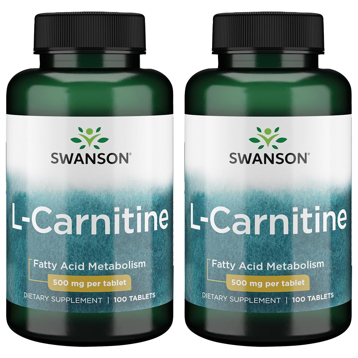 Swanson Premium L-Carnitine 2 Pack Supplement Vitamin 500 mg 100 Tabs Weight Management