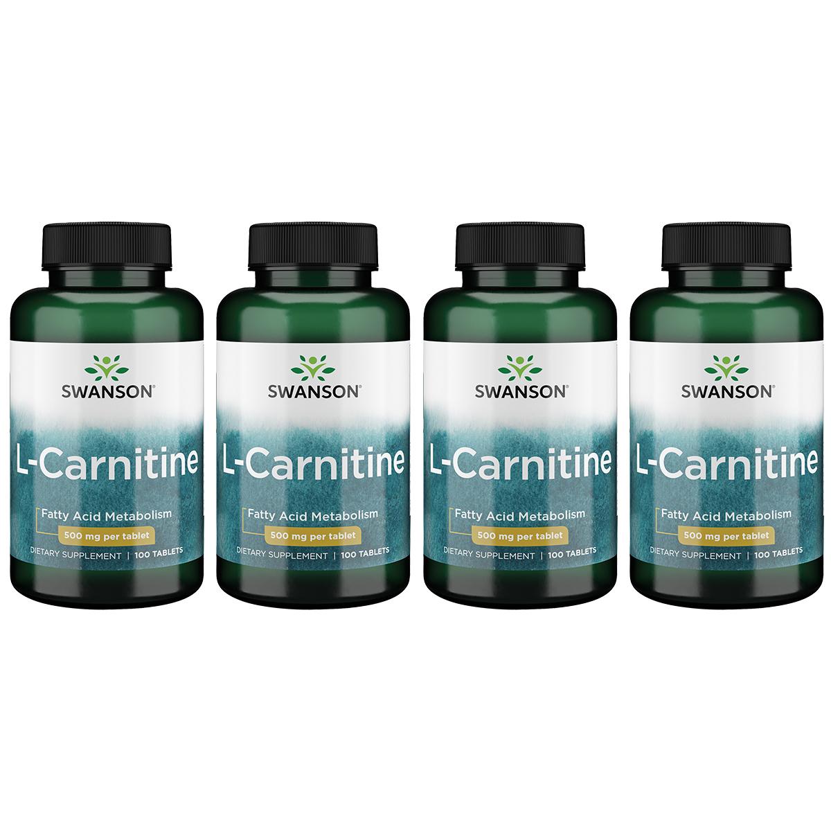 Swanson Premium L-Carnitine 4 Pack Supplement Vitamin 500 mg 100 Tabs Weight Management