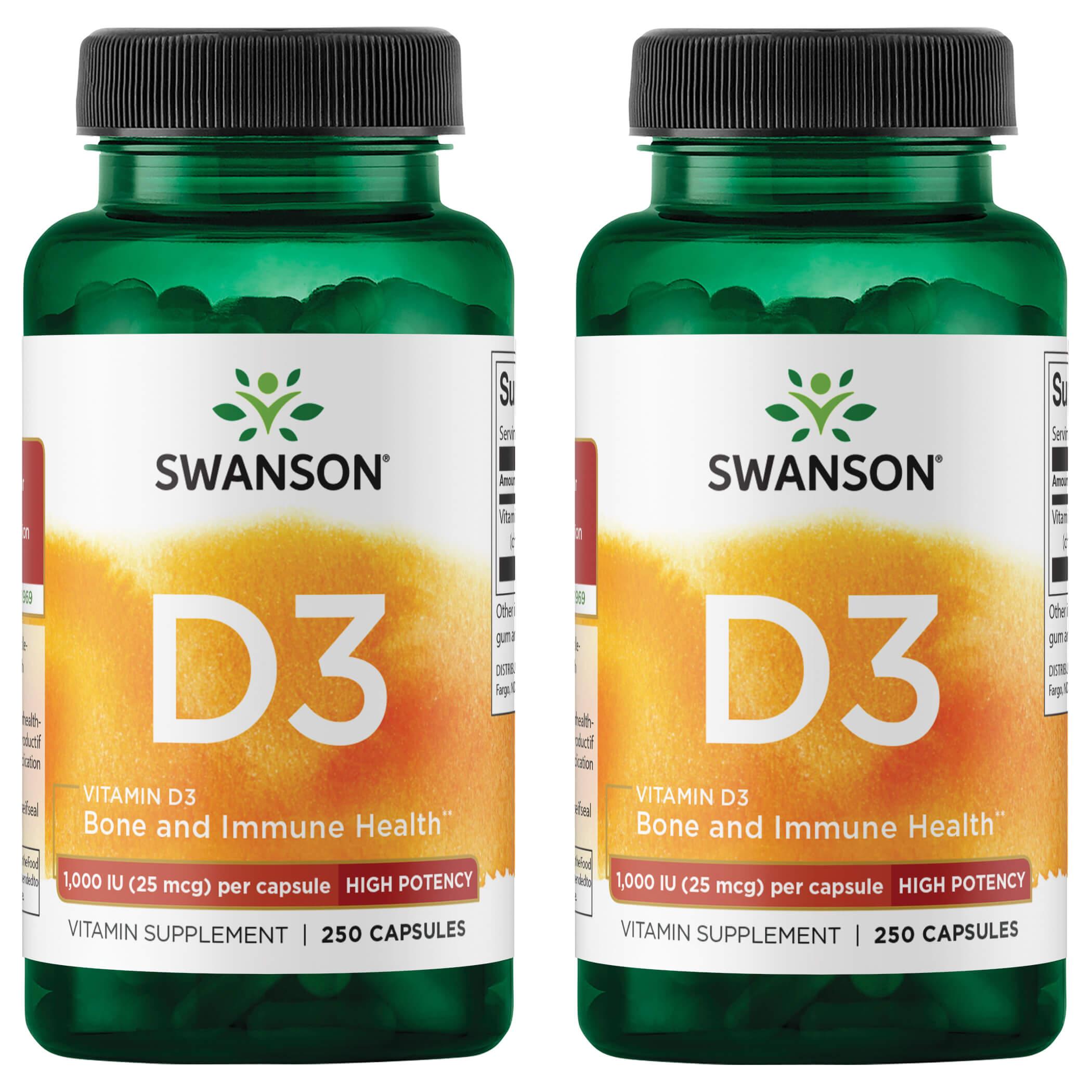 Swanson Premium Vitamin D3 - High Potency 2 Pack 1000 Iu 250 Caps