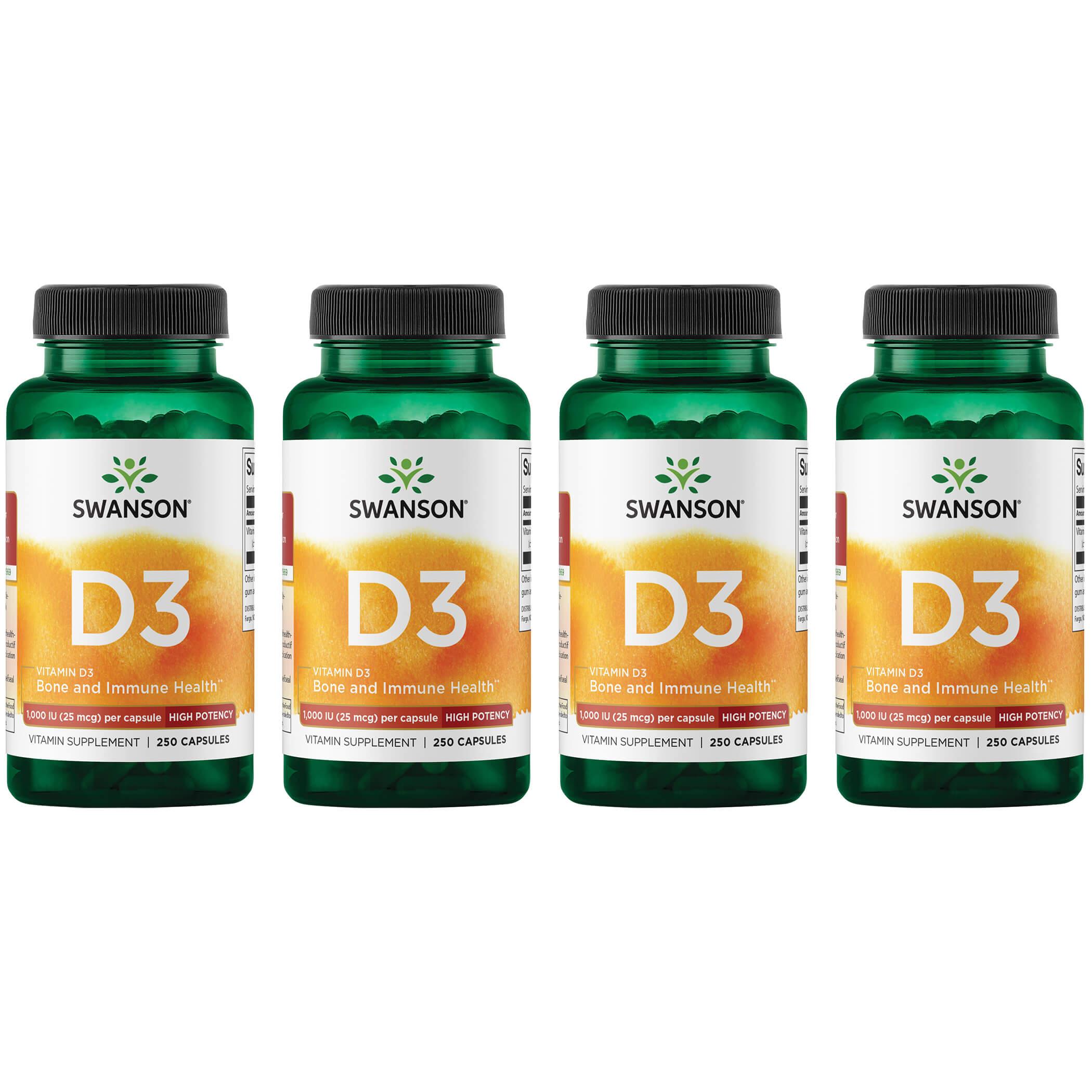Swanson Premium Vitamin D3 - High Potency 4 Pack 1000 Iu 250 Caps