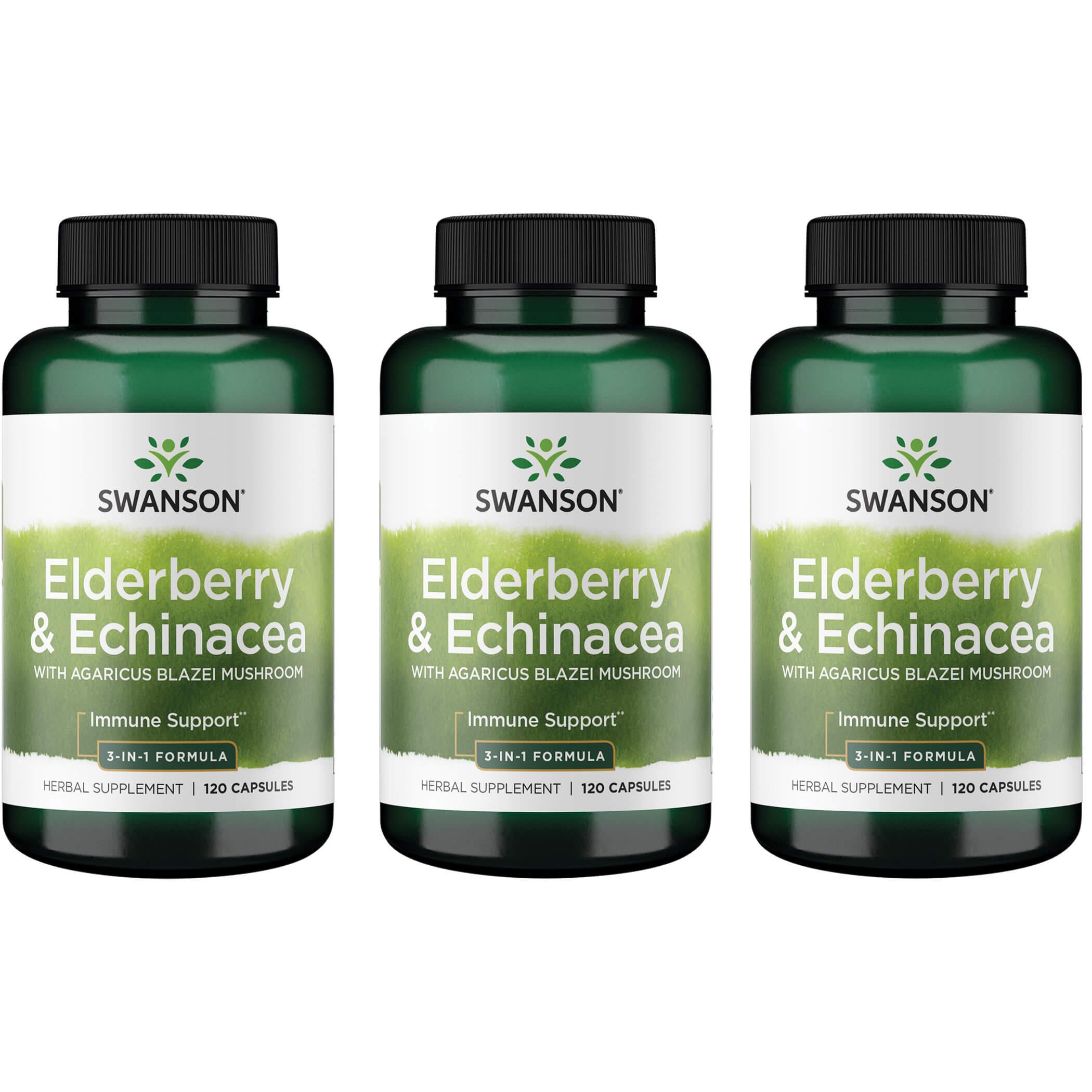Swanson Premium Elderberry & Echinacea with Agaricus Blazei Mushroom 3 Pack Vitamin 120 Caps