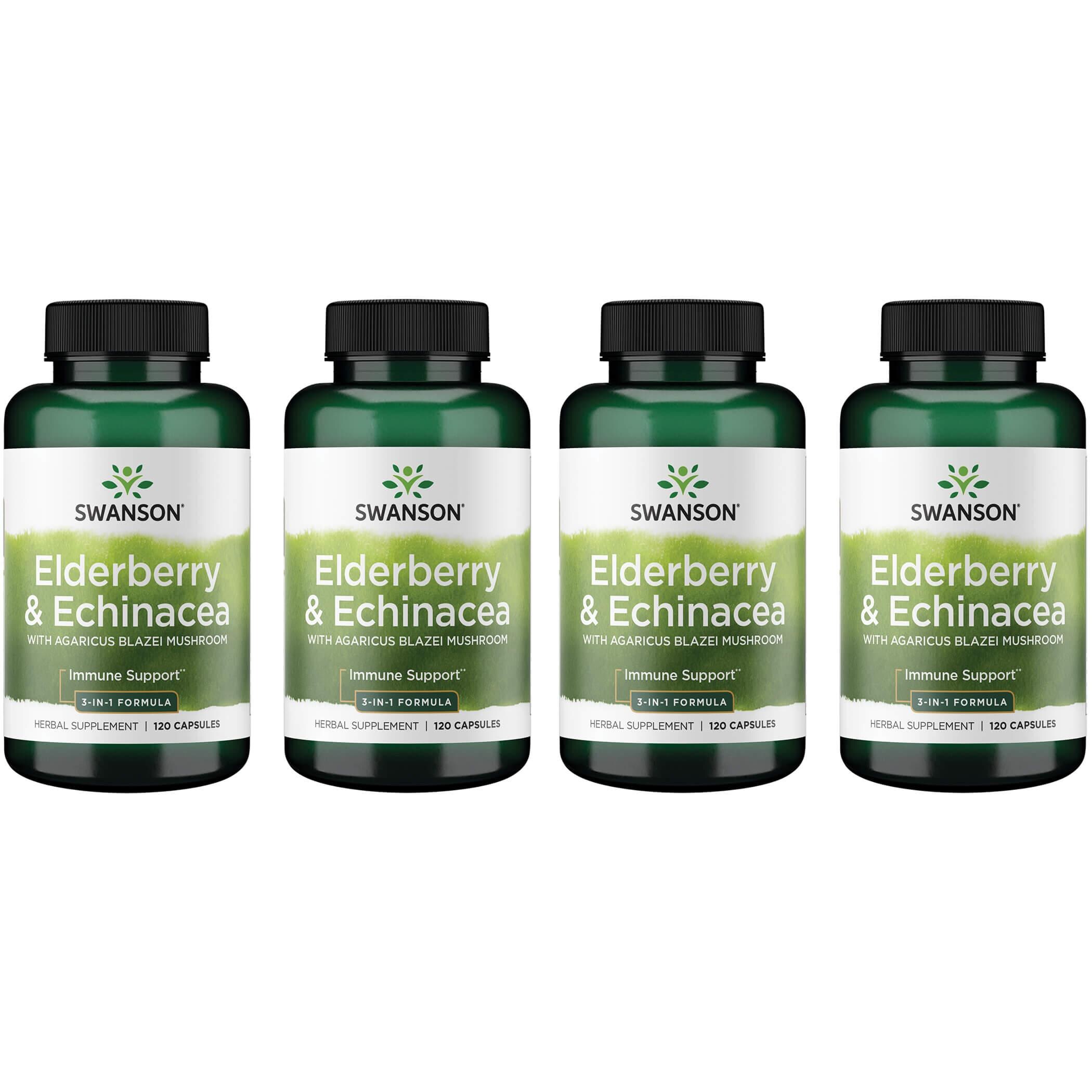 Swanson Premium Elderberry & Echinacea with Agaricus Blazei Mushroom 4 Pack Vitamin 120 Caps