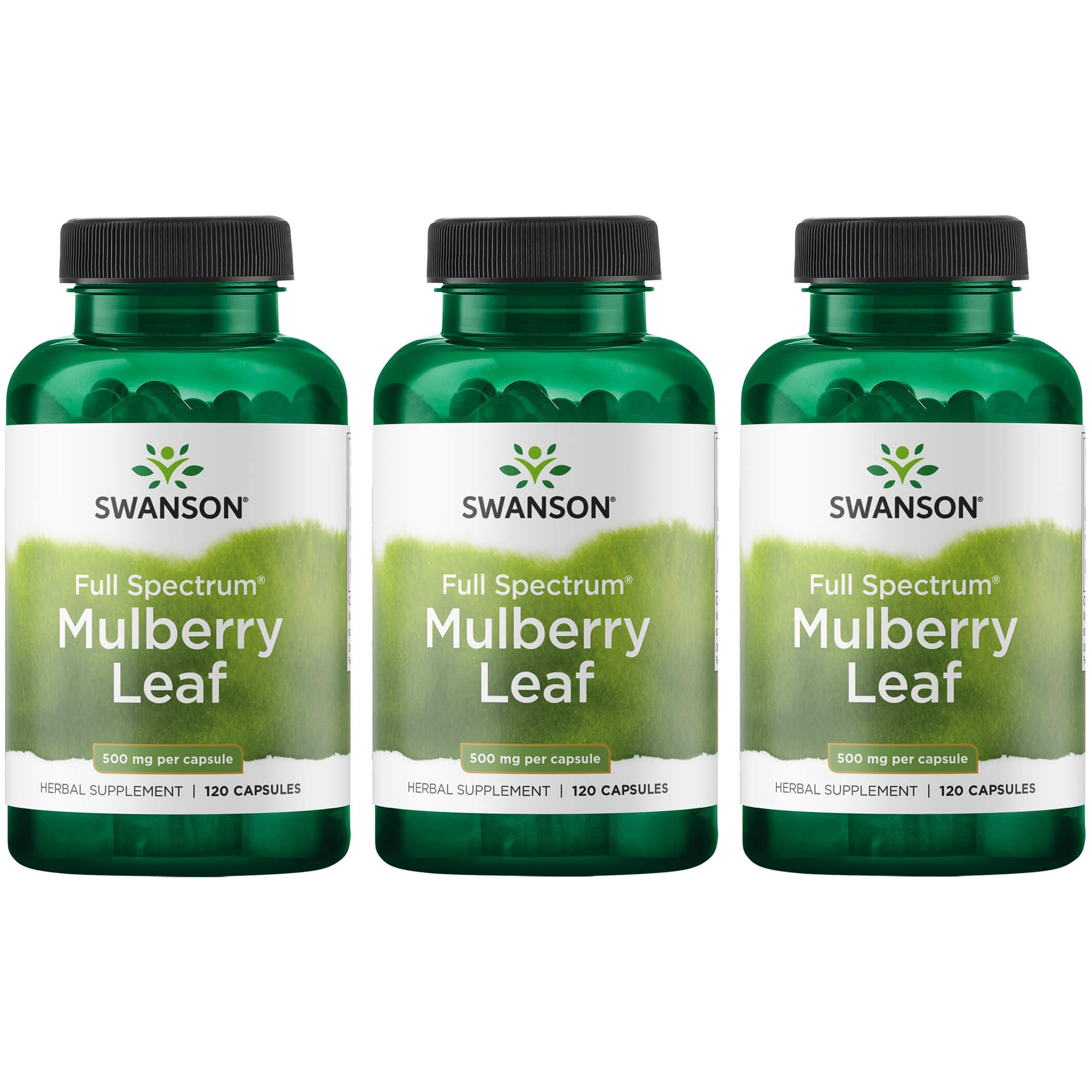 Swanson Premium Full Spectrum Mulberry Leaf 3 Pack Vitamin 500 mg 120 Caps