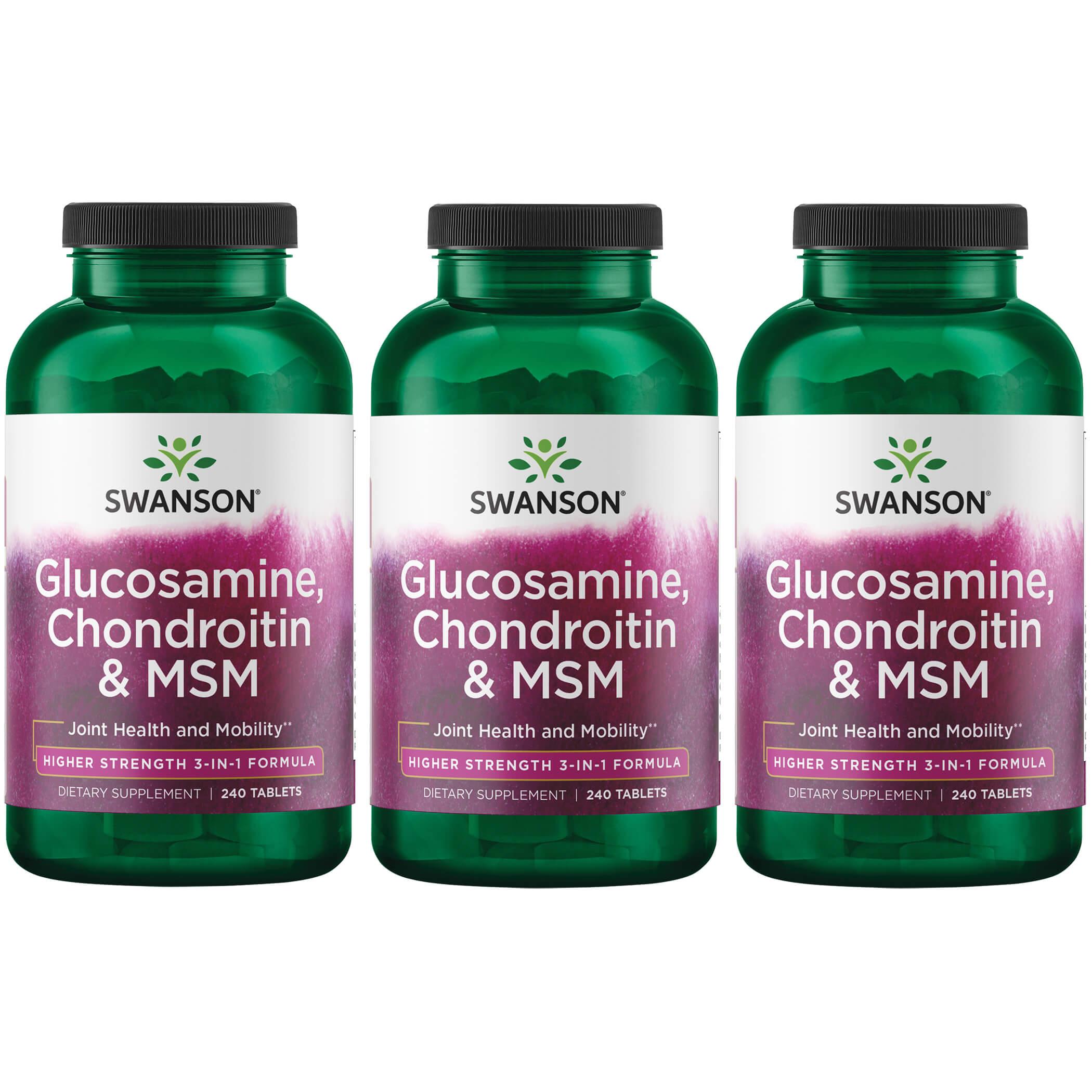 Swanson Premium Glucosamine, Chondroitin & Msm - Higher Strength 3 Pack Supplement Vitamin 240 Tabs