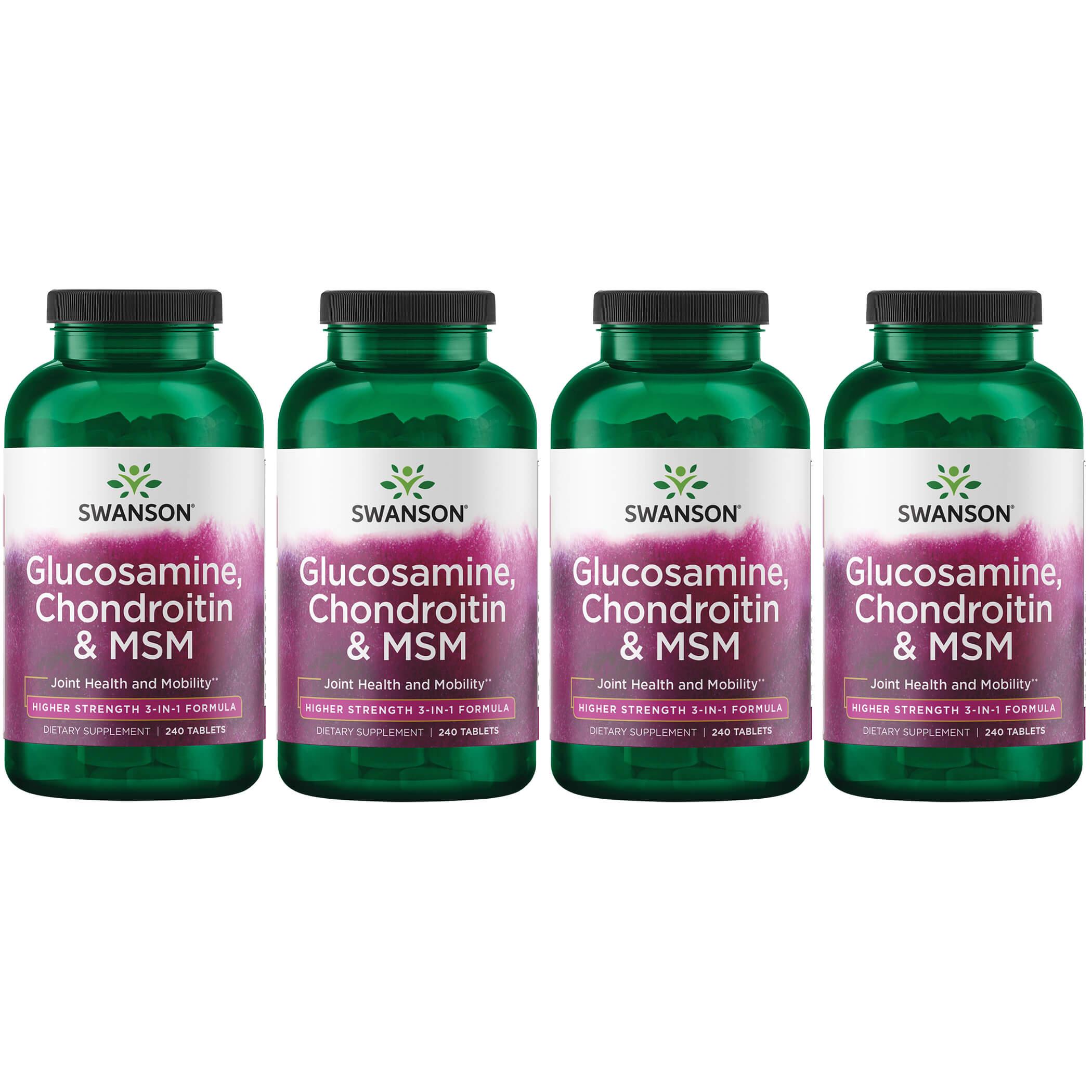 Swanson Premium Glucosamine, Chondroitin & Msm - Higher Strength 4 Pack Supplement Vitamin 240 Tabs