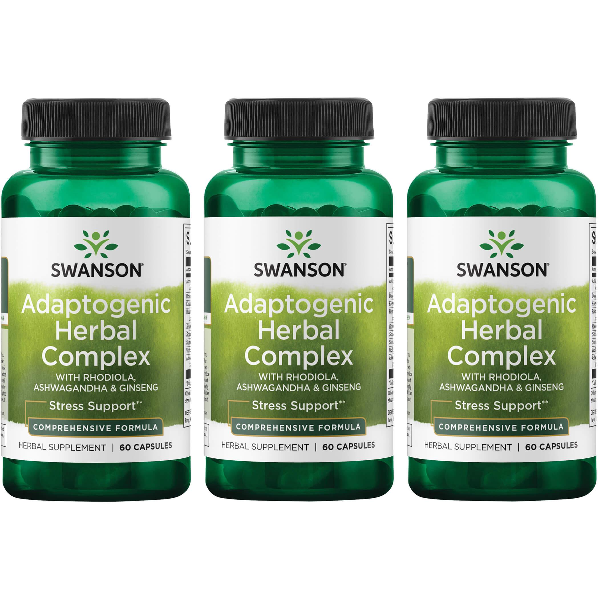 Swanson Premium Adaptogenic Herbal Complex with Rhodiola, Ashwagandha & Ginseng 3 Pack Vitamin 60 Caps