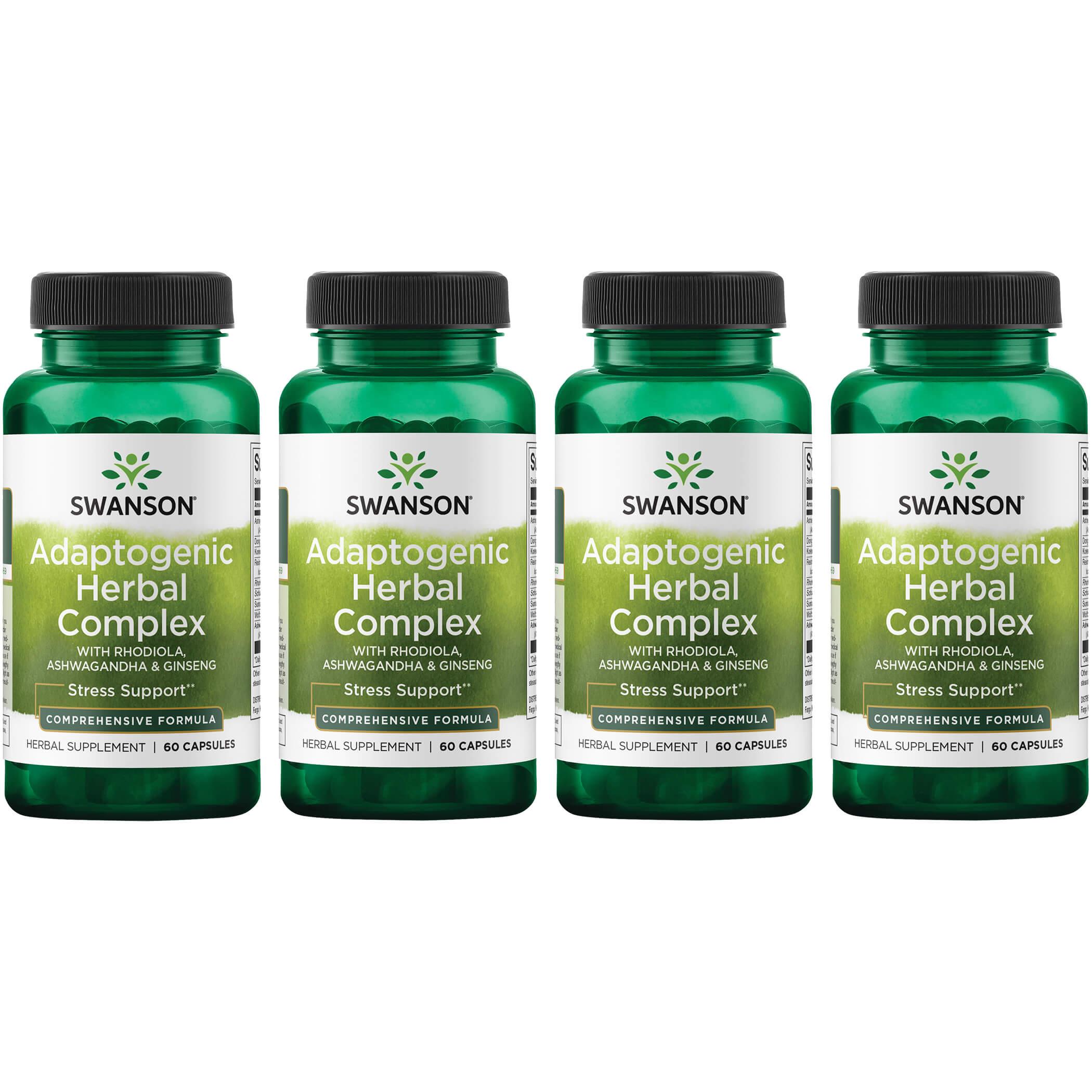 Swanson Premium Adaptogenic Herbal Complex with Rhodiola, Ashwagandha & Ginseng 4 Pack Vitamin 60 Caps