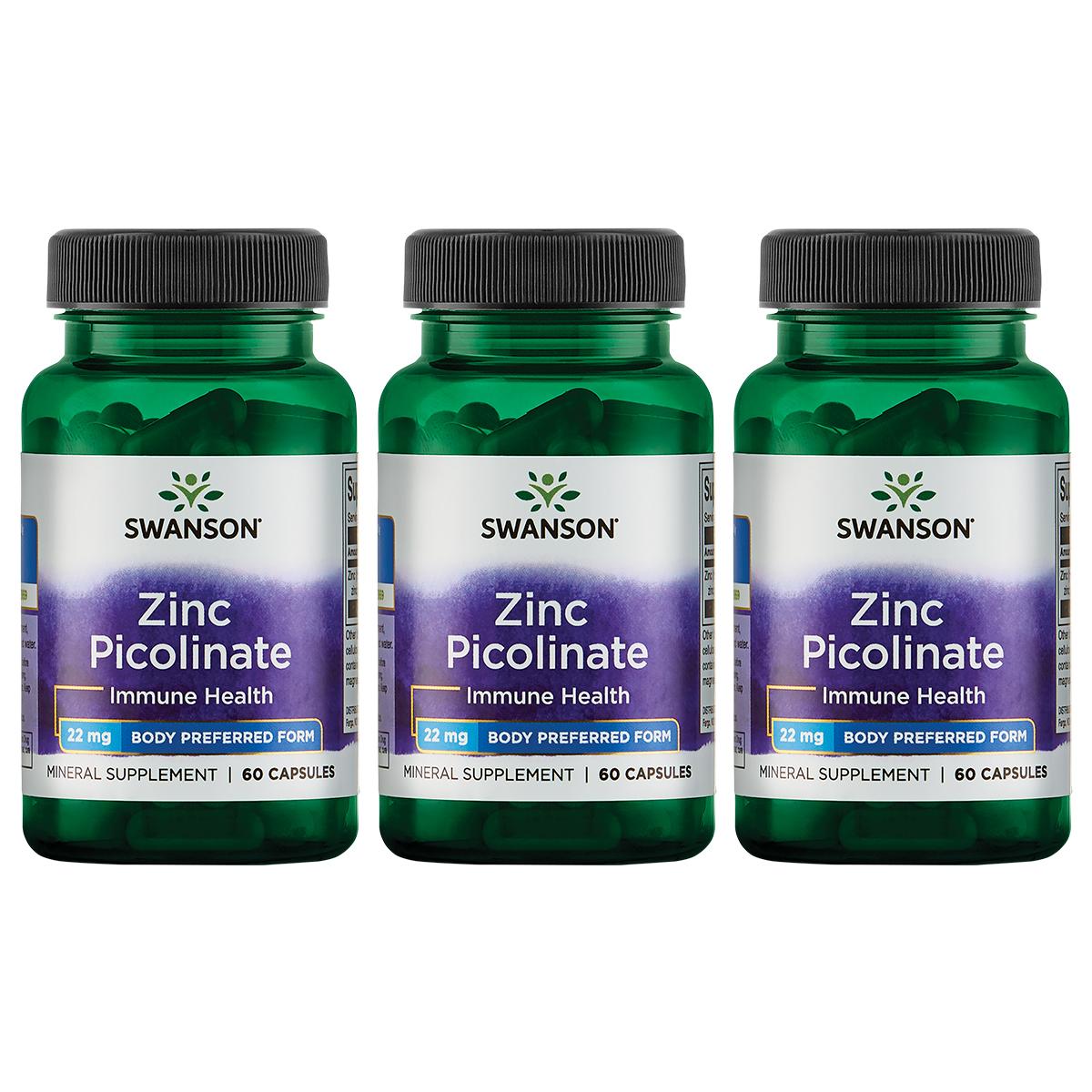 Swanson Premium Zinc Picolinate - Body Preferred Form 3 Pack Vitamin 22 mg 60 Caps Prostate Health