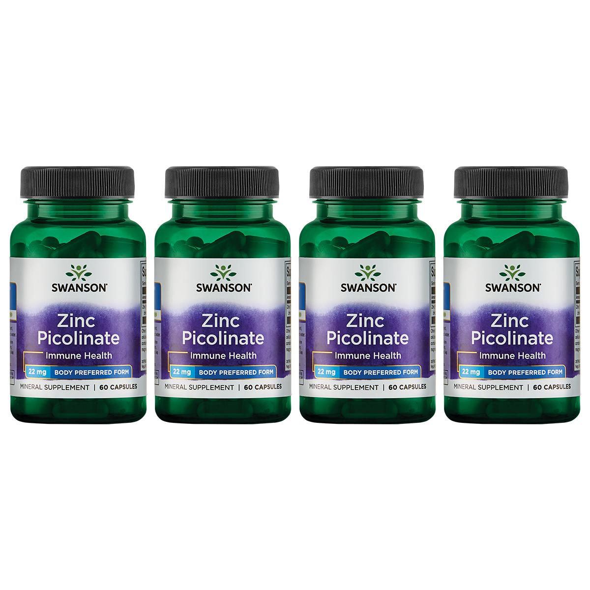 Swanson Premium Zinc Picolinate - Body Preferred Form 4 Pack Vitamin 22 mg 60 Caps Prostate Health