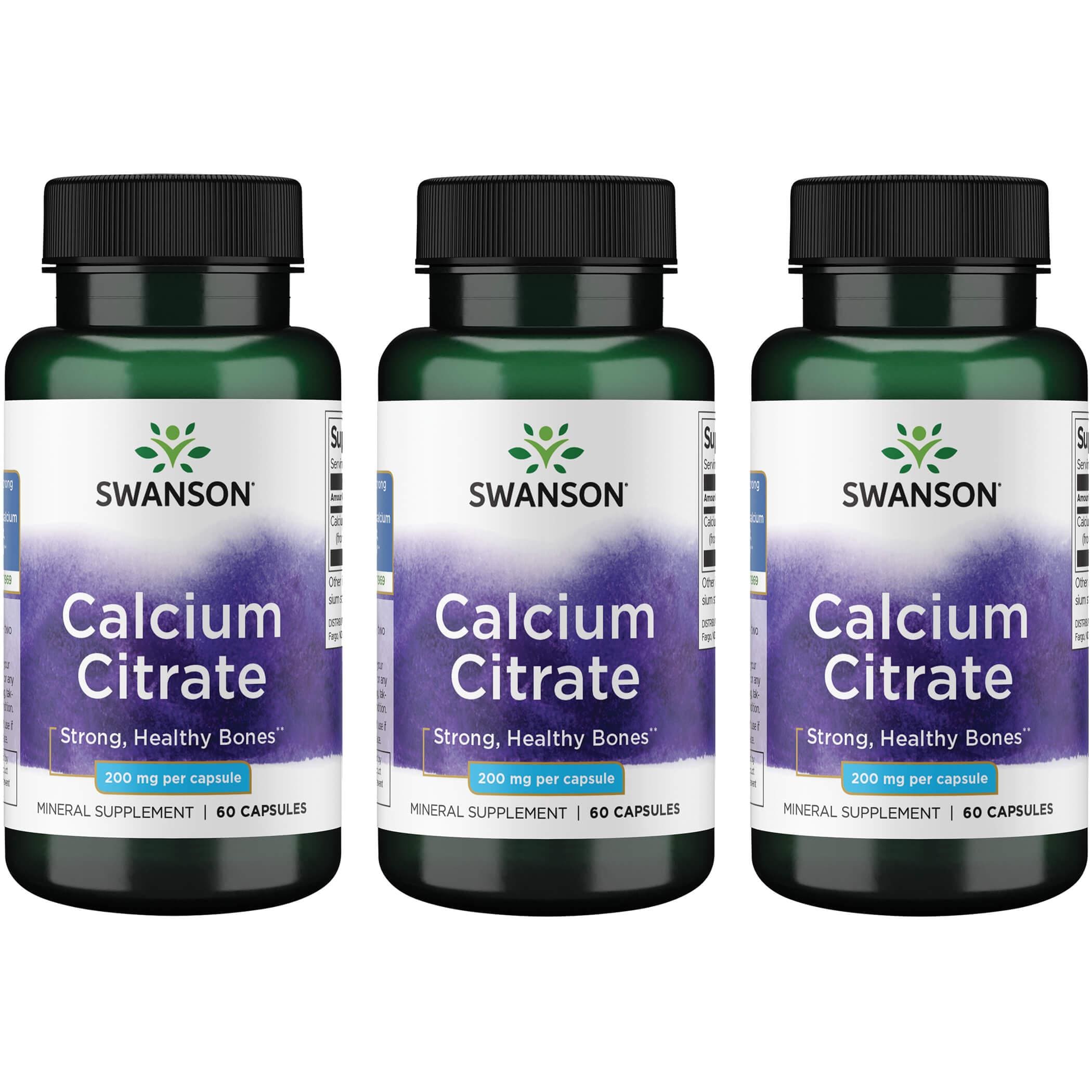 Swanson Premium Calcium Citrate 3 Pack Vitamin 200 mg 60 Caps