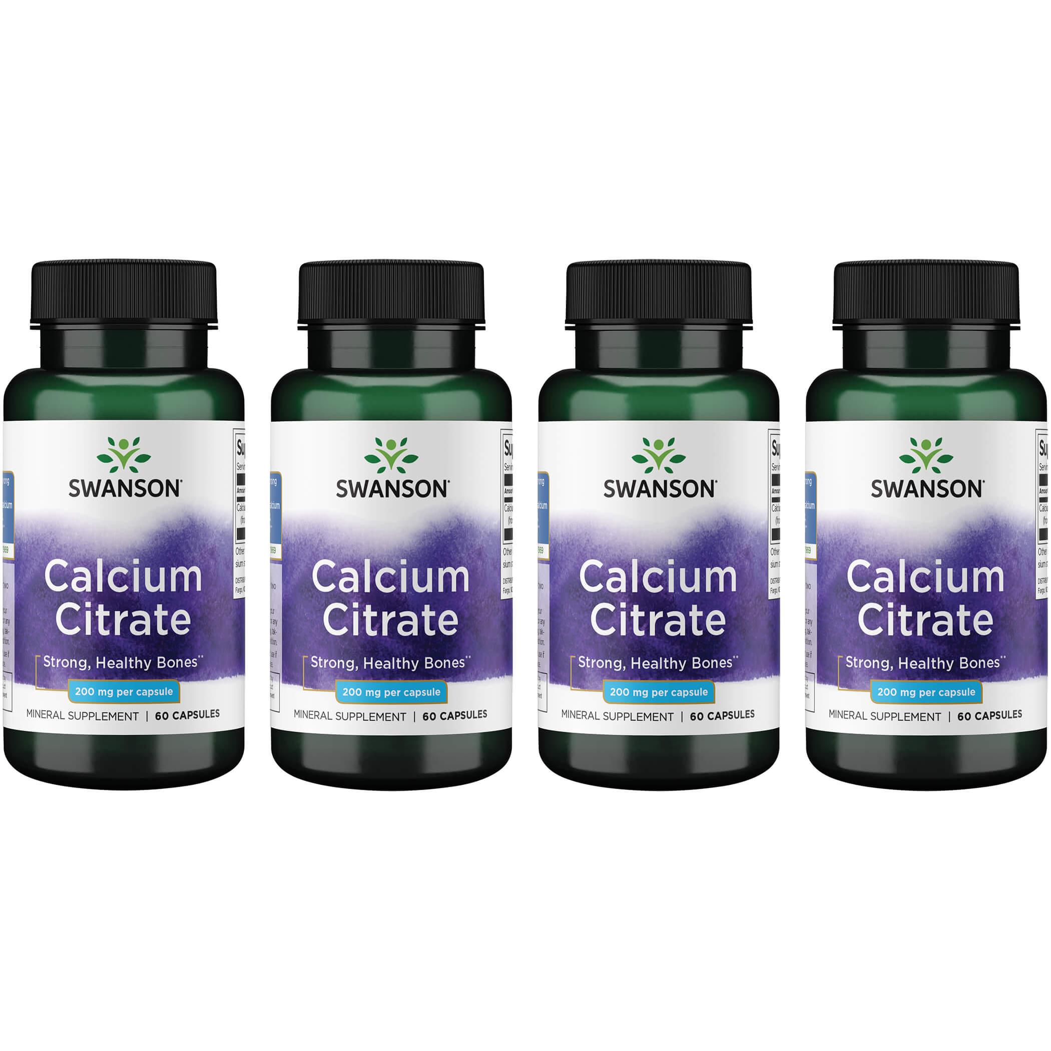 Swanson Premium Calcium Citrate 4 Pack Vitamin 200 mg 60 Caps