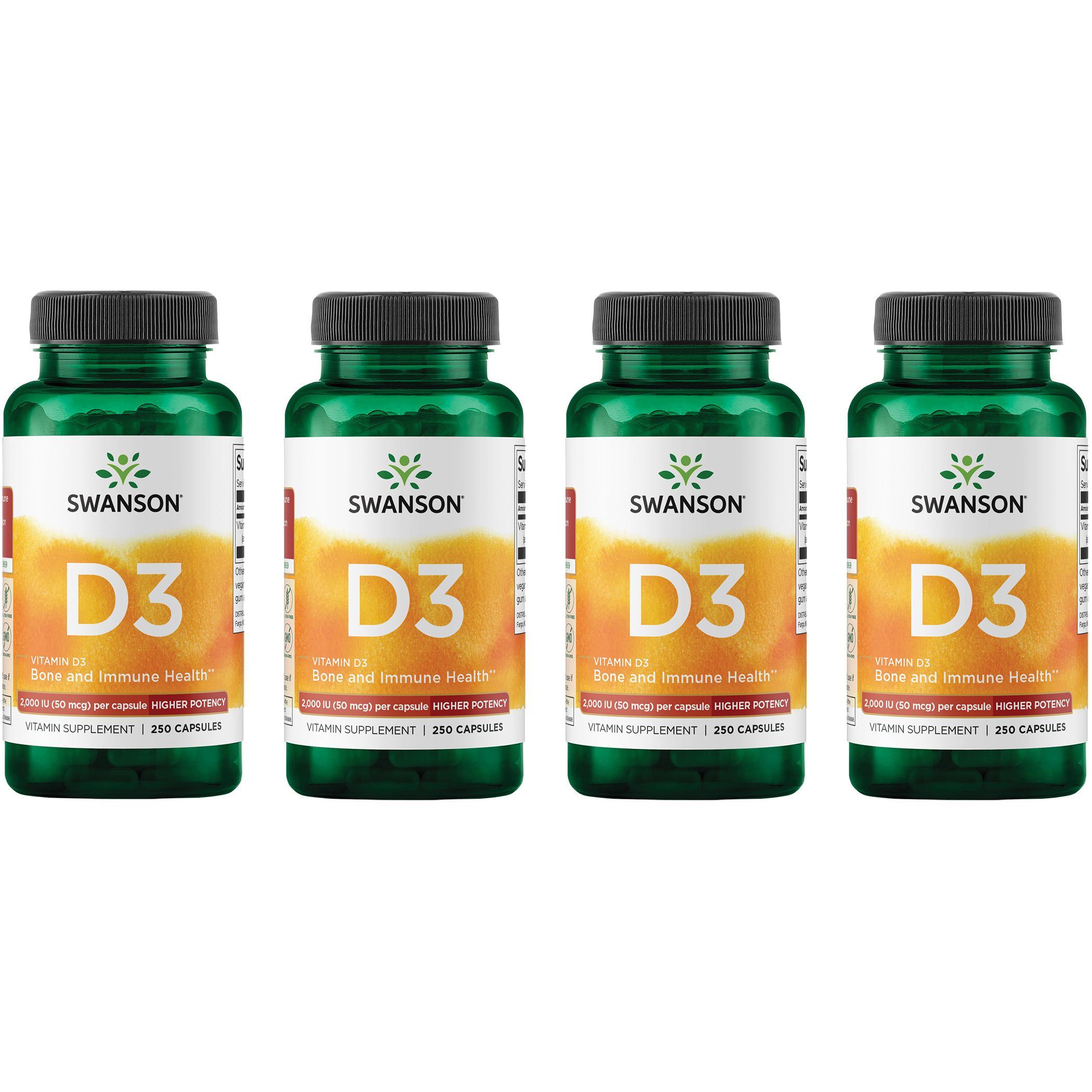 Swanson Premium Vitamin D3 - Higher Potency 4 Pack 2000 Iu 250 Caps
