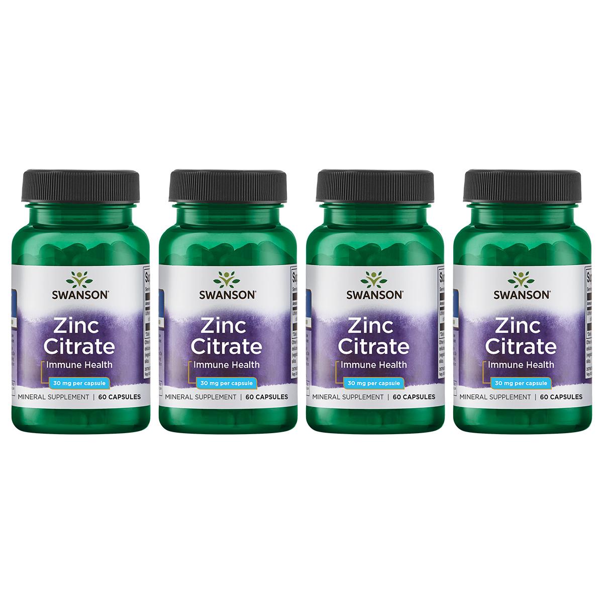 Swanson Premium Zinc Citrate 4 Pack Vitamin 30 mg 60 Caps