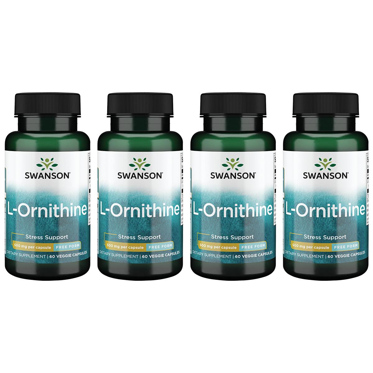 Swanson Premium L-Ornithine - Free Form 4 Pack Supplement Vitamin 500 mg 60 Veg Caps