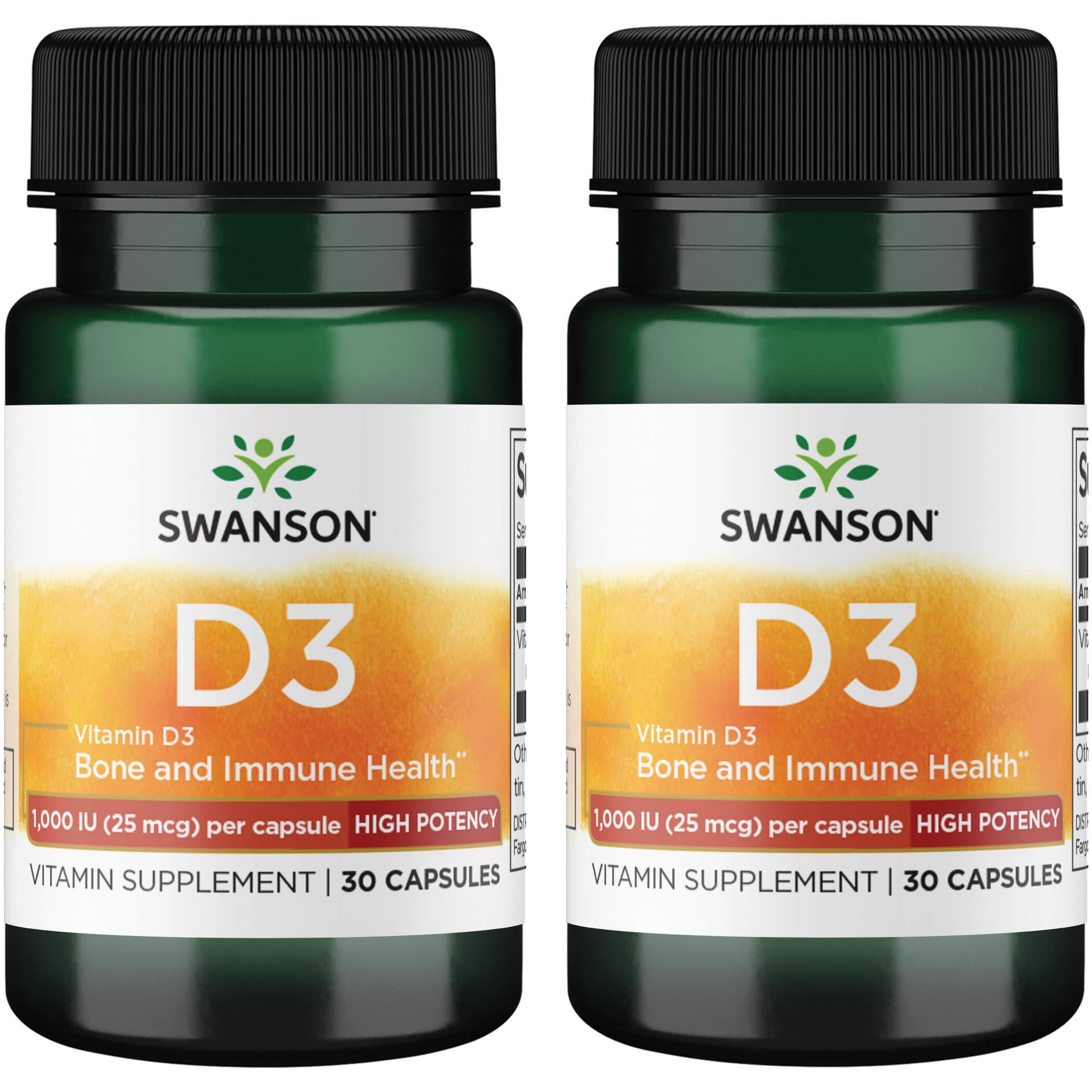 Swanson Premium Vitamin D3 - High Potency 2 Pack 1000 Iu 30 Caps