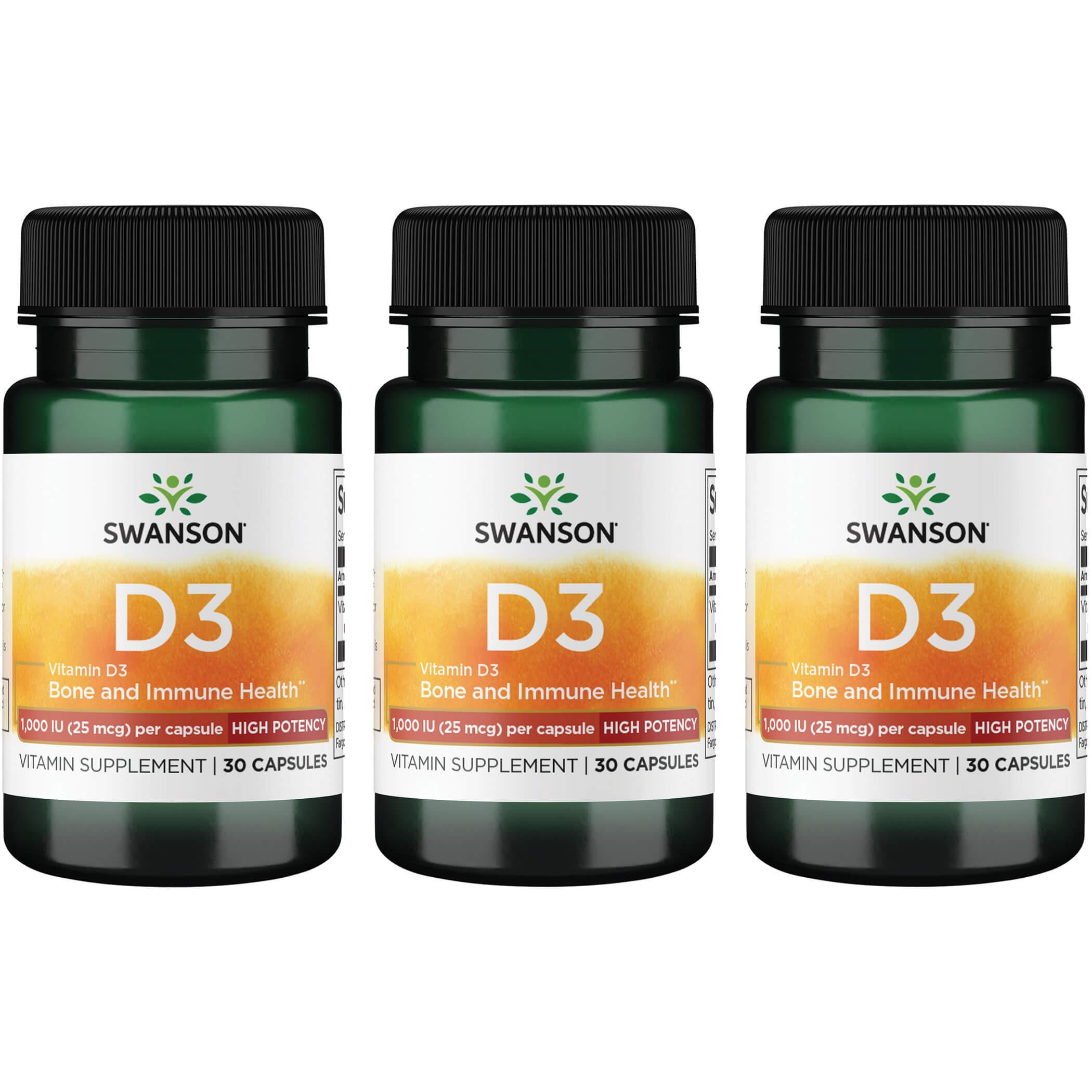 Swanson Premium Vitamin D3 - High Potency 3 Pack 1000 Iu 30 Caps