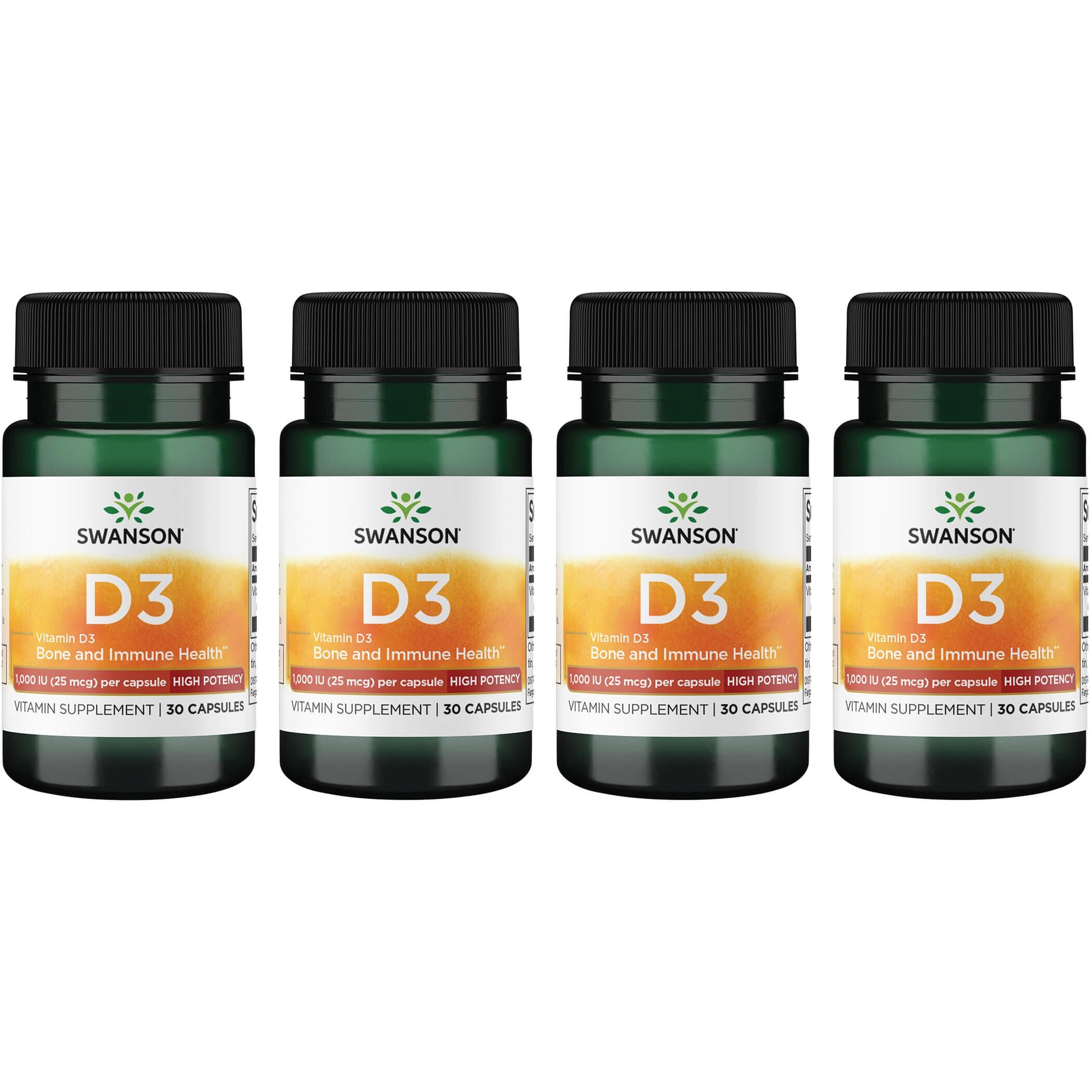 Swanson Premium Vitamin D3 - High Potency 4 Pack 1000 Iu 30 Caps