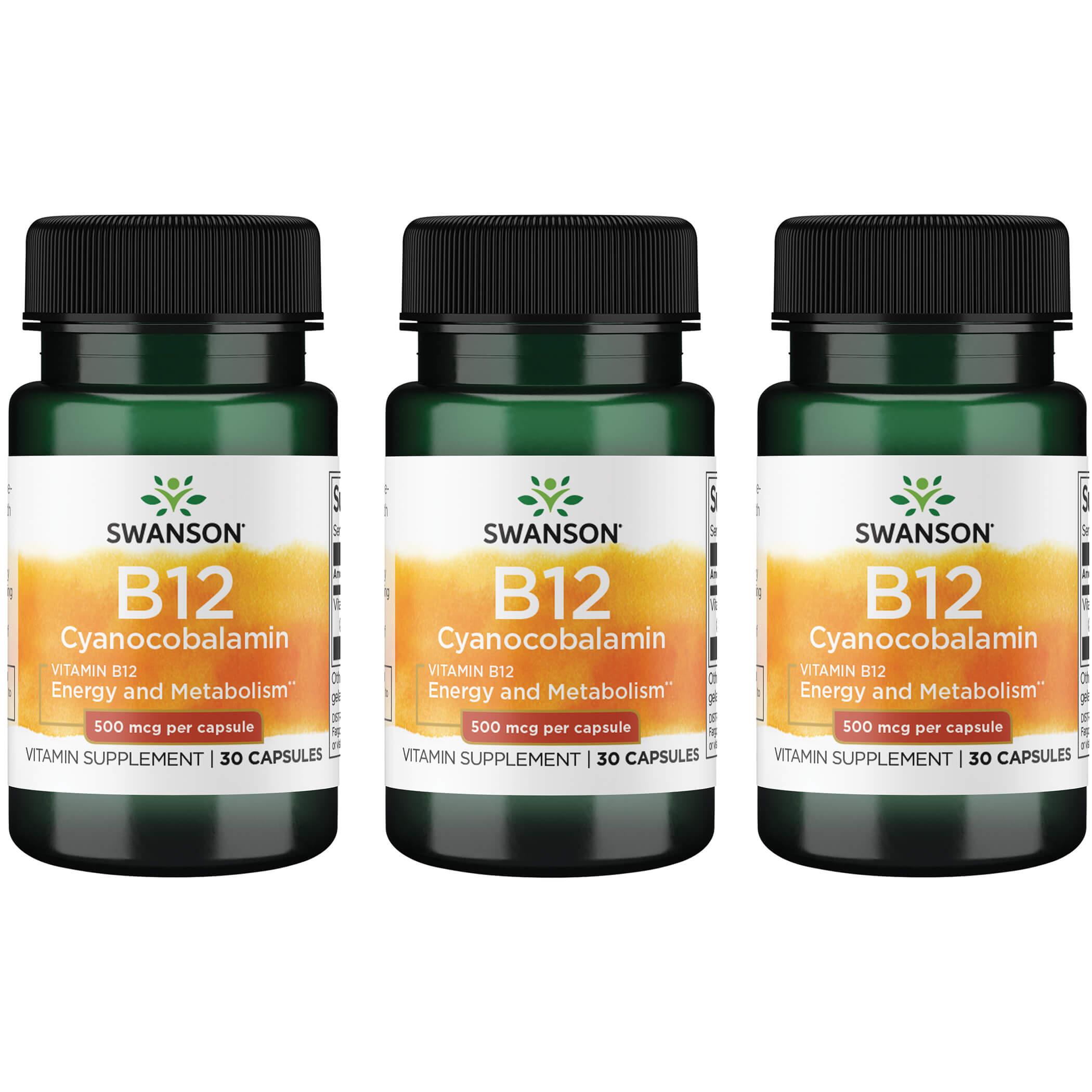 Swanson Premium Vitamin B12 3 Pack 500 mcg 30 Caps