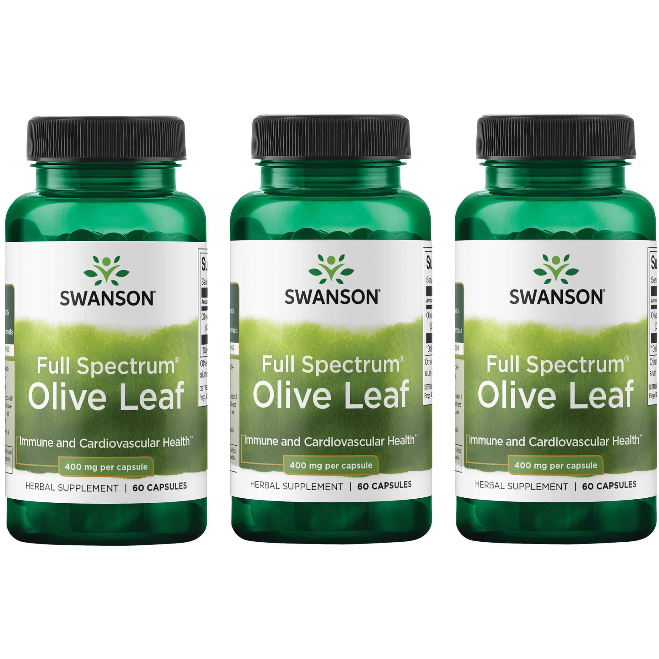 Swanson Premium Full Spectrum Olive Leaf 3 Pack Vitamin 400 mg 60 Caps