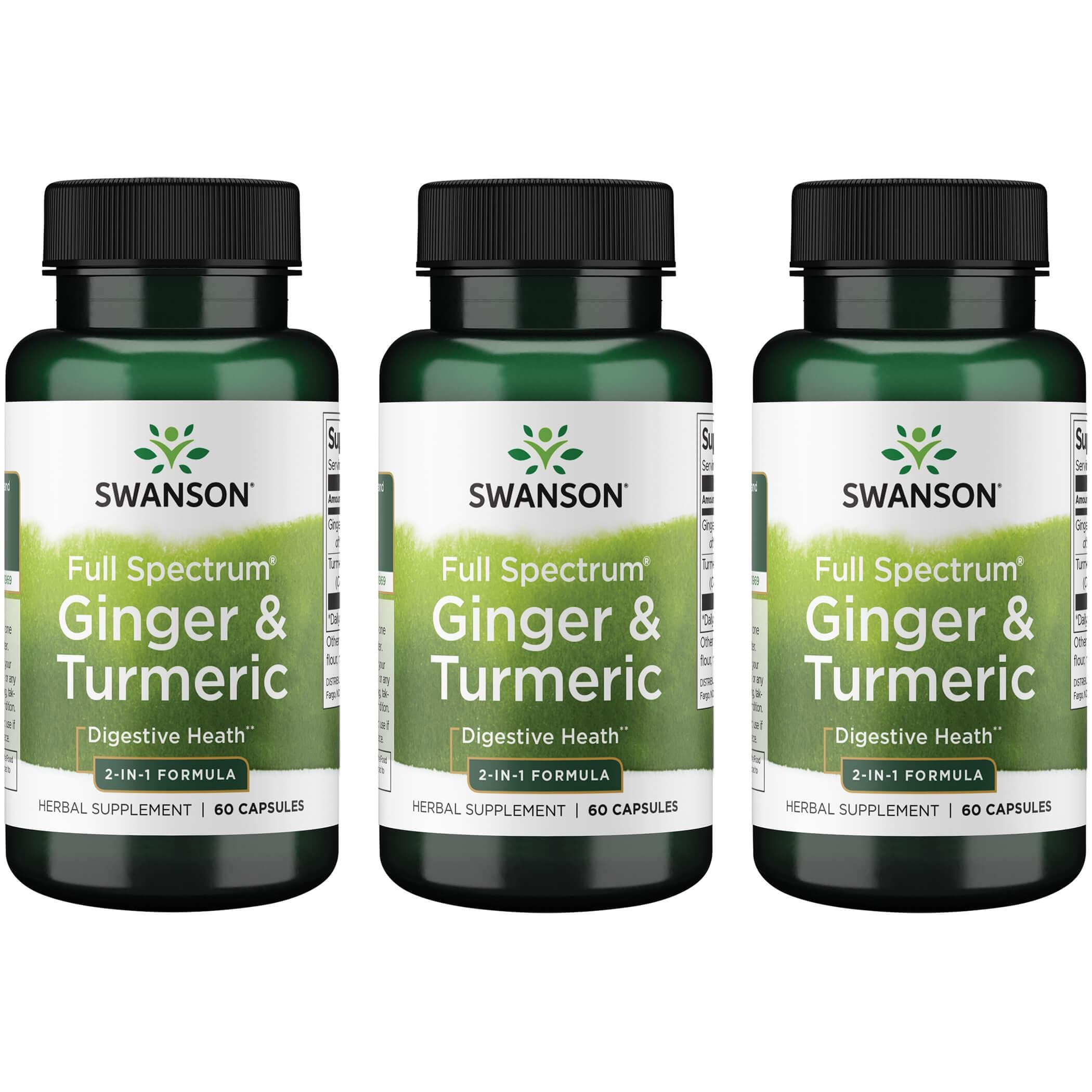 Swanson Premium Full Spectrum Ginger & Turmeric - 2-in-1 Formula 3 Pack Vitamin 60 Caps