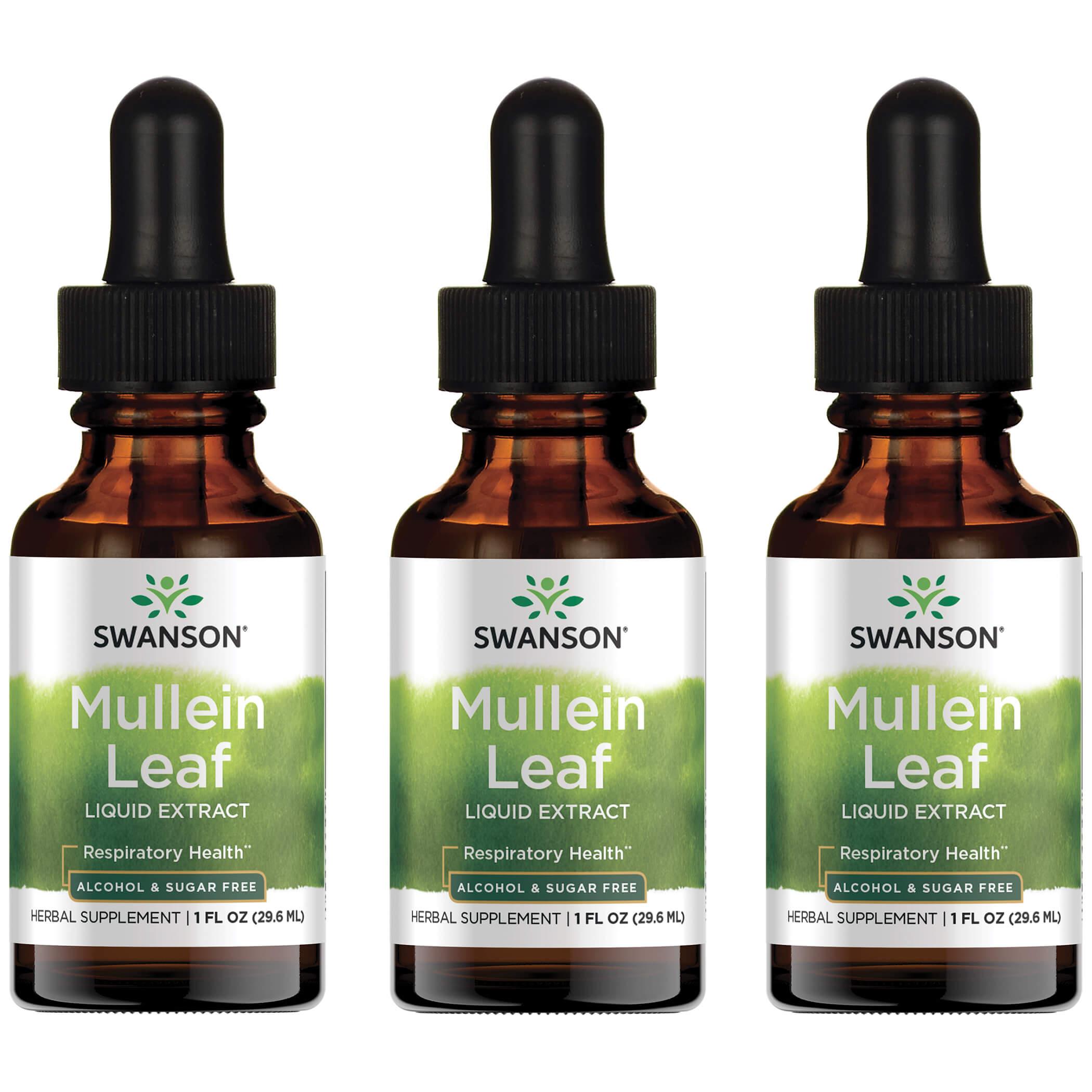 Swanson Premium Mullein Leaf Liquid Extract - Alcohol & Sugar Free 3 Pack Vitamin 1 G 1 fl oz Liquid