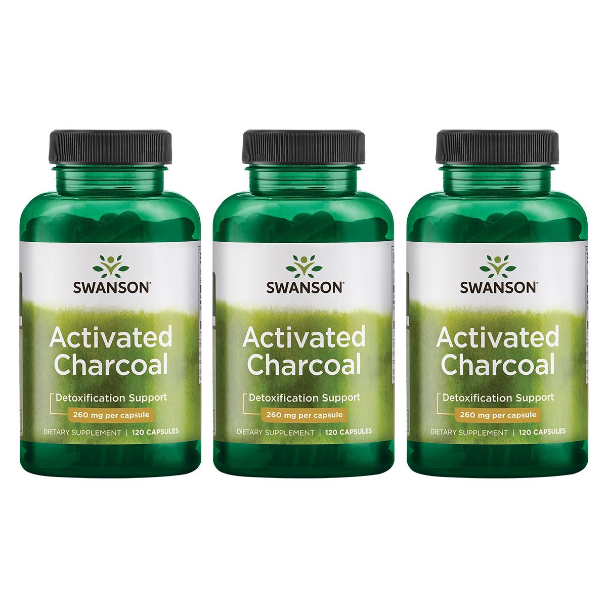 Swanson Premium Activated Charcoal 3 Pack Supplement Vitamin 260 mg 120 Caps