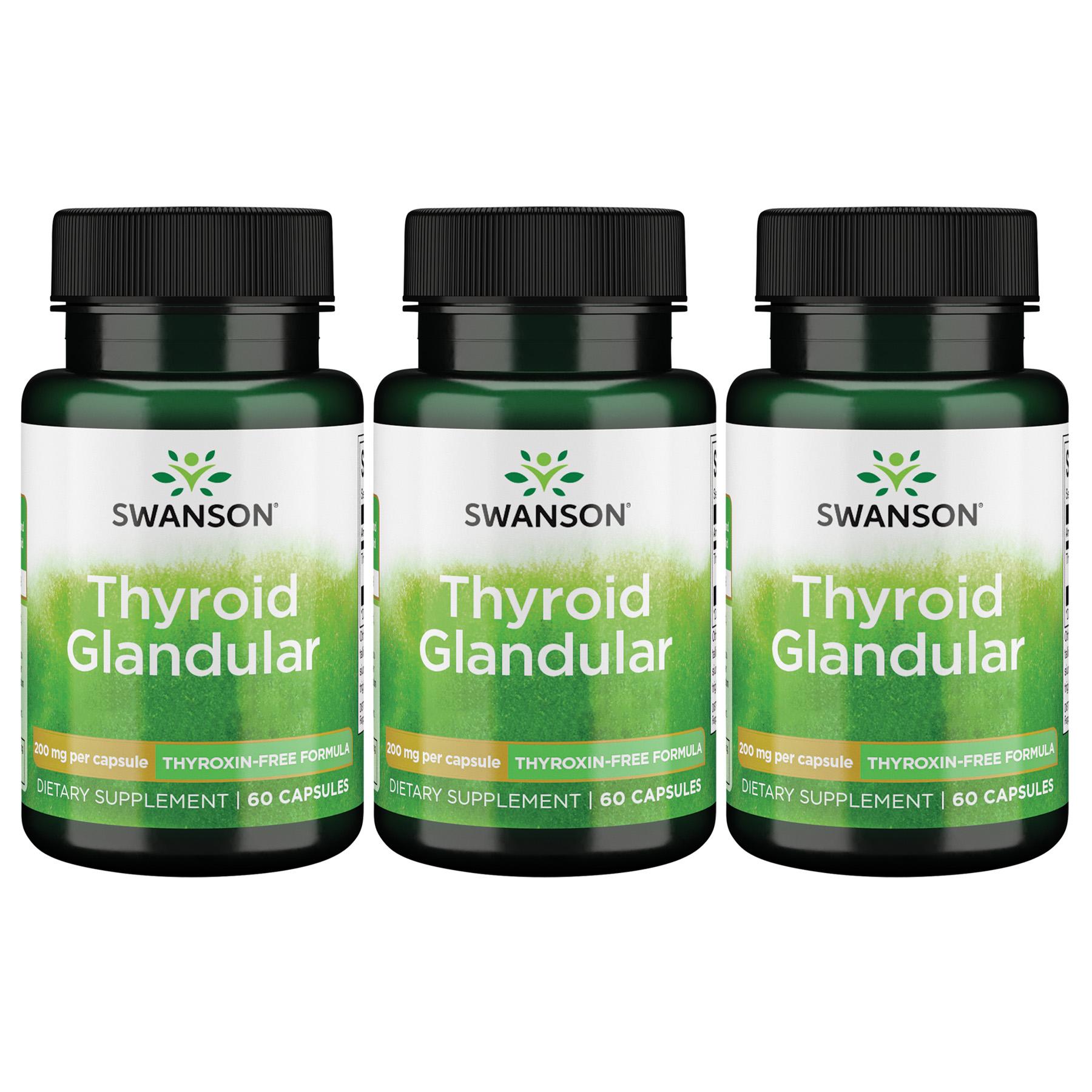 Swanson Premium Thyroid Glandular - Thyroxin-Free Formula 3 Pack Supplement Vitamin 200 mg 60 Caps