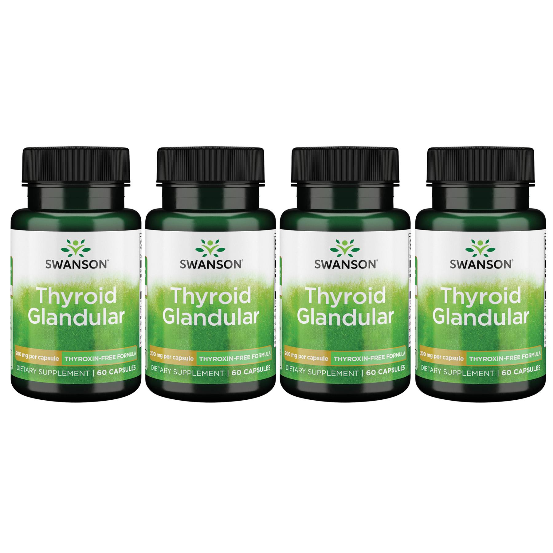 Swanson Premium Thyroid Glandular - Thyroxin-Free Formula 4 Pack Supplement Vitamin 200 mg 60 Caps