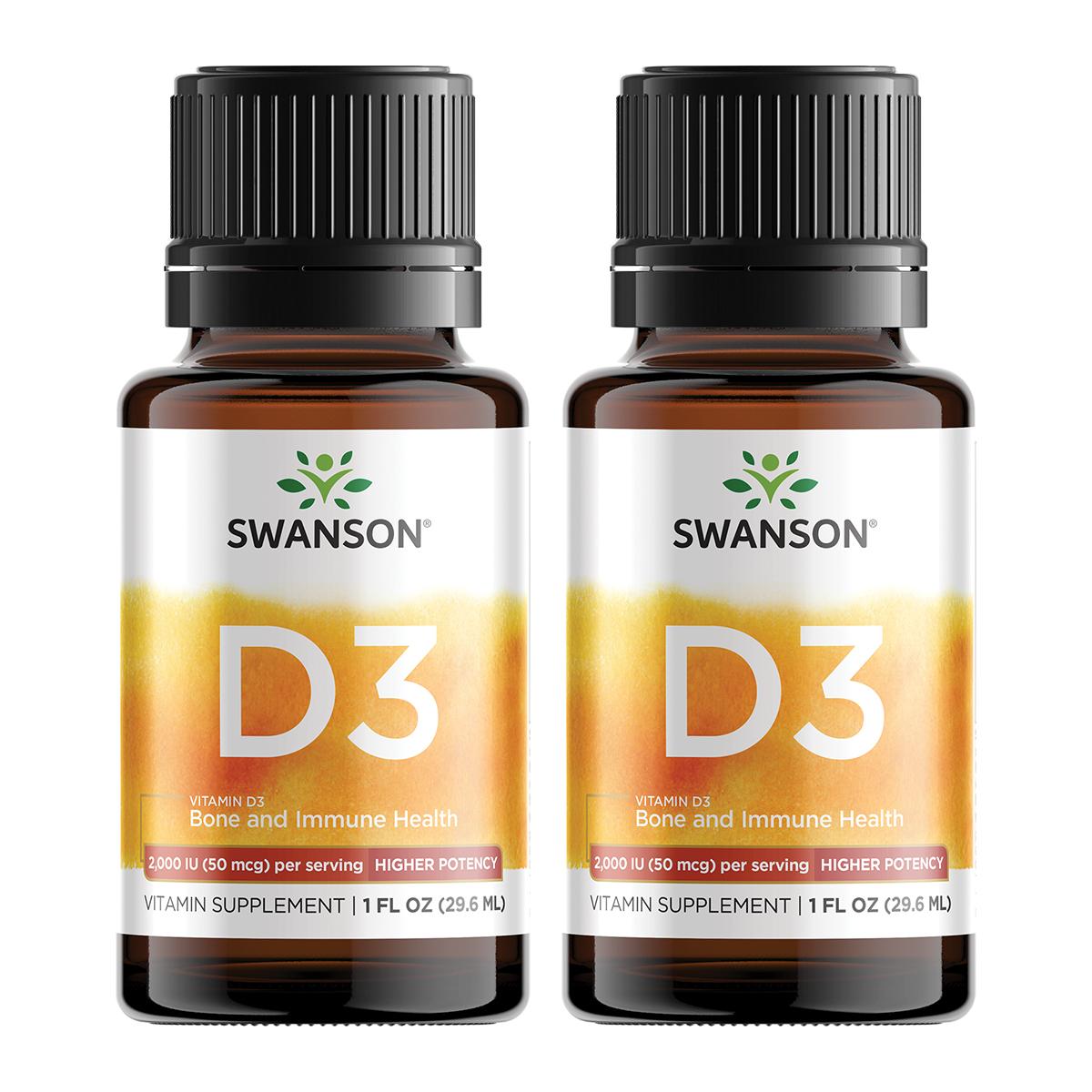 Swanson Premium Vitamin D3 - Higher Potency 2 Pack 2000 Iu 1 fl oz Liquid