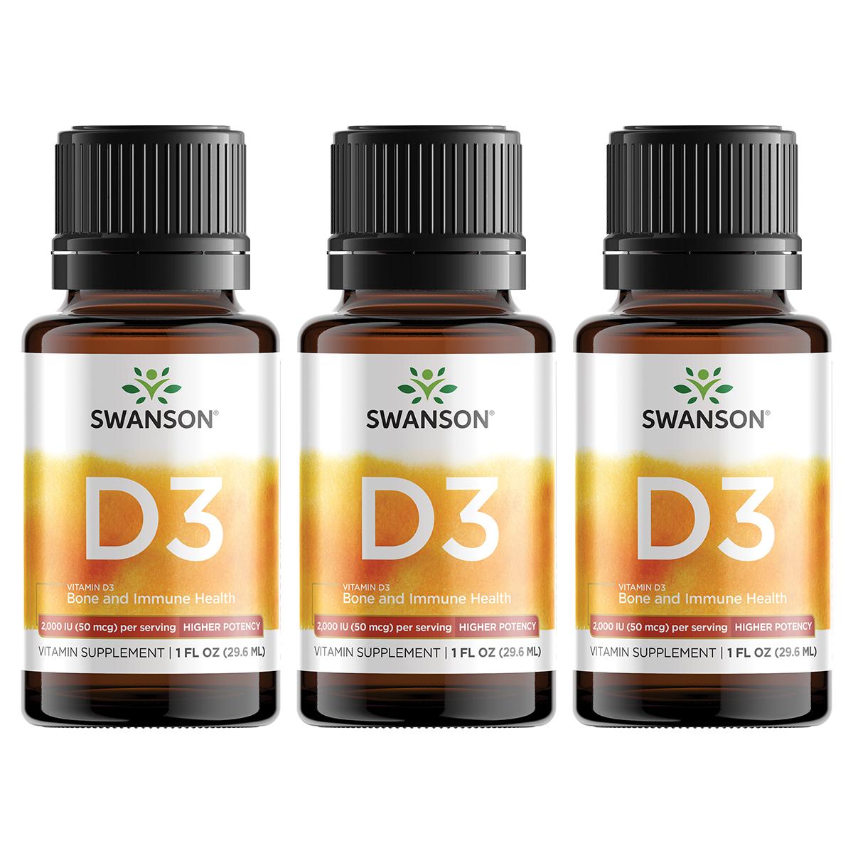 Swanson Premium Vitamin D3 - Higher Potency 3 Pack 2000 Iu 1 fl oz Liquid