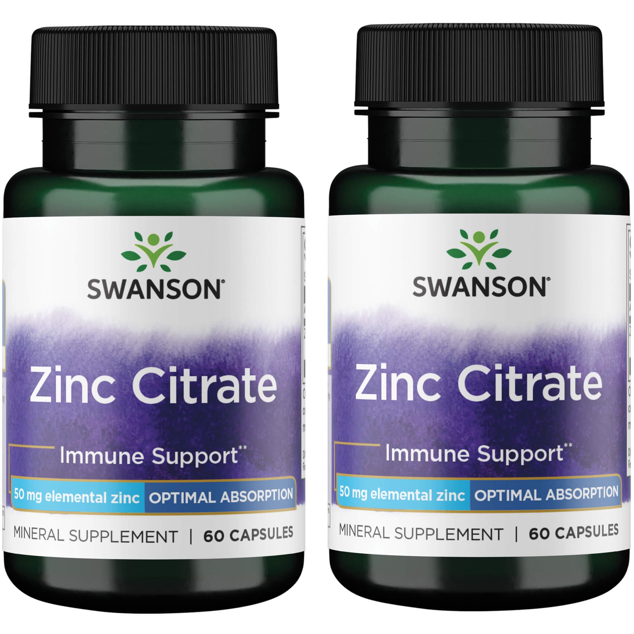 Swanson Premium Zinc Citrate 2 Pack Vitamin 50 mg 60 Caps