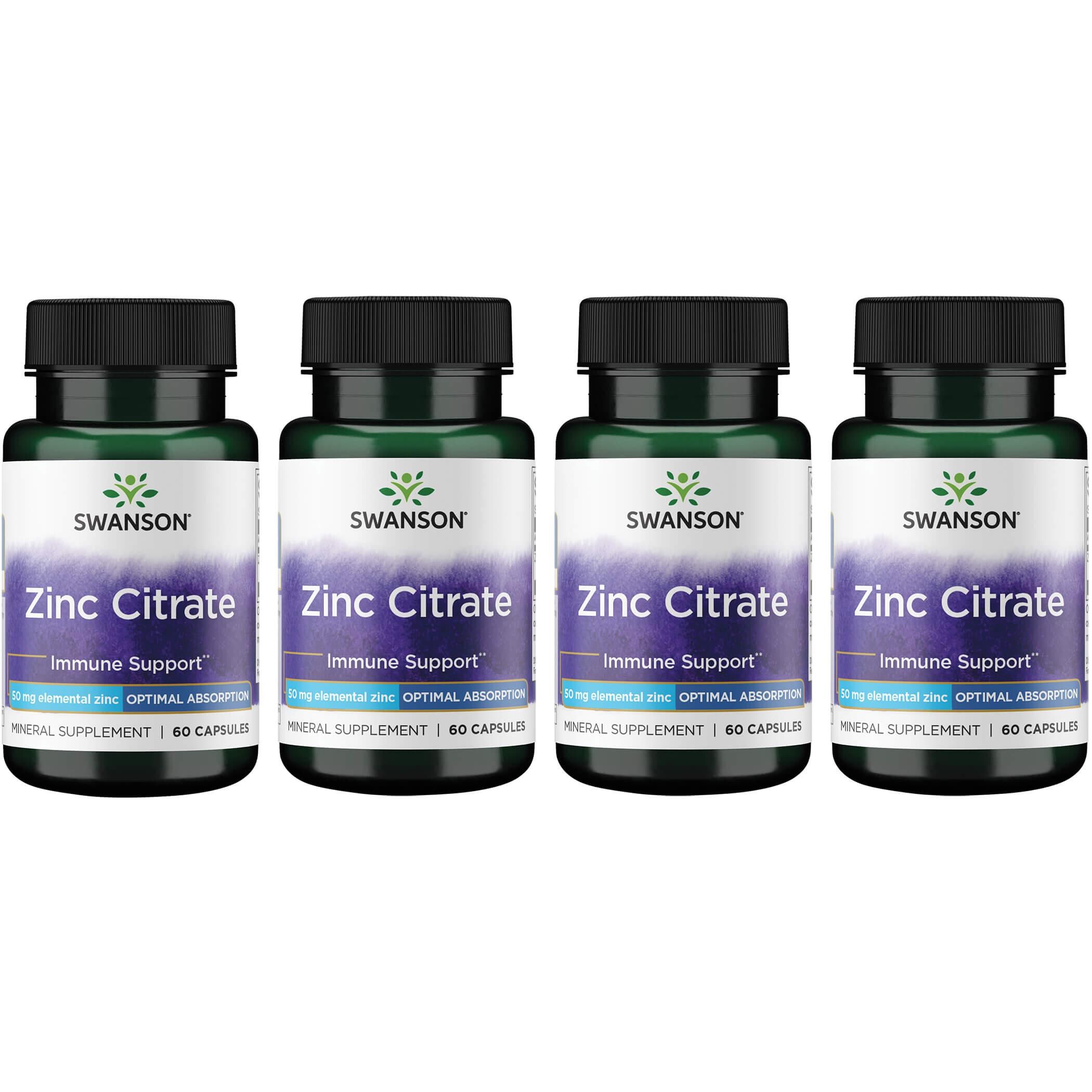 Swanson Premium Zinc Citrate 4 Pack Vitamin 50 mg 60 Caps