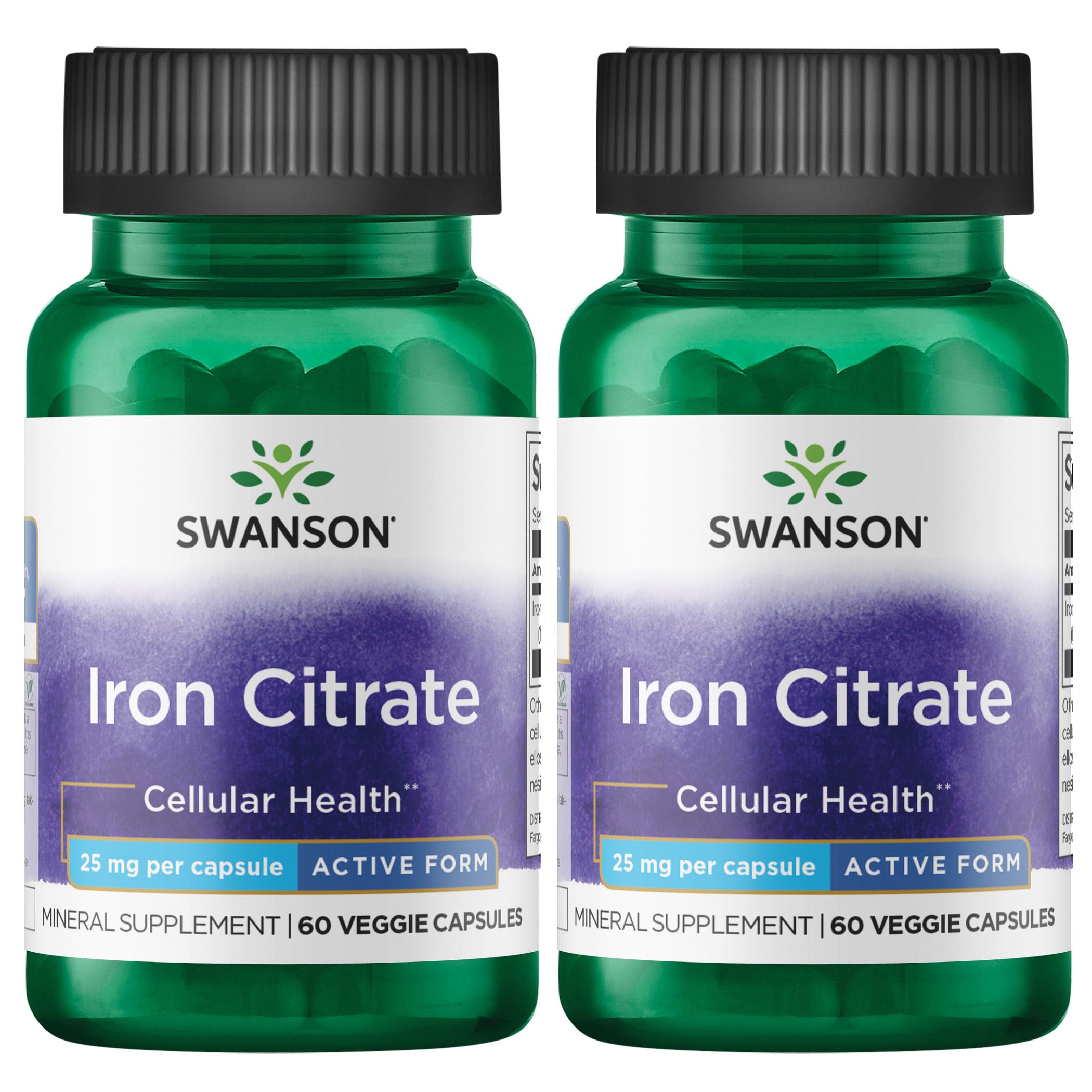 Swanson Premium Iron Citrate - Active Form 2 Pack Vitamin 25 mg 60 Veg Caps