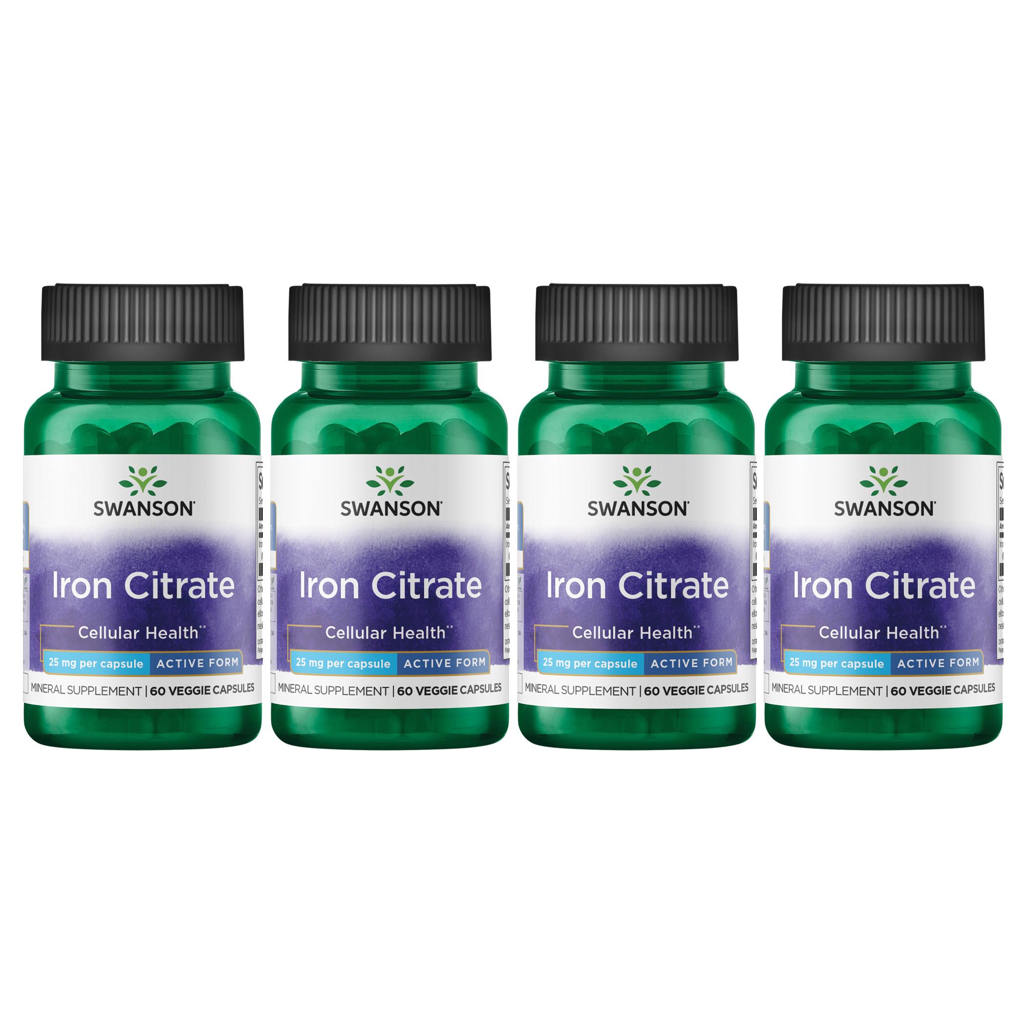 Swanson Premium Iron Citrate - Active Form 4 Pack Vitamin 25 mg 60 Veg Caps