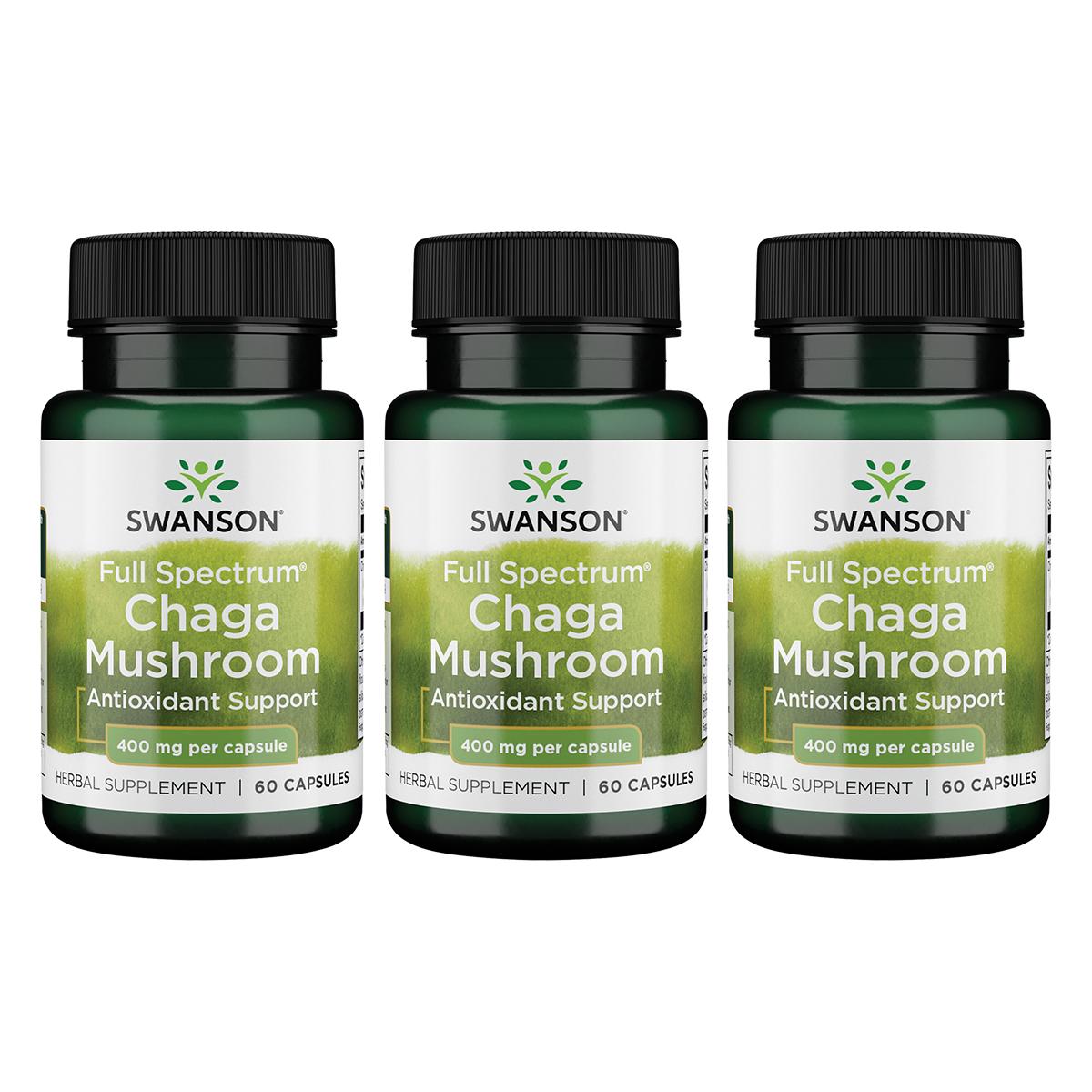 Swanson Premium Full Spectrum Chaga Mushroom 3 Pack Vitamin 400 mg 60 Caps Herbs and Supplements