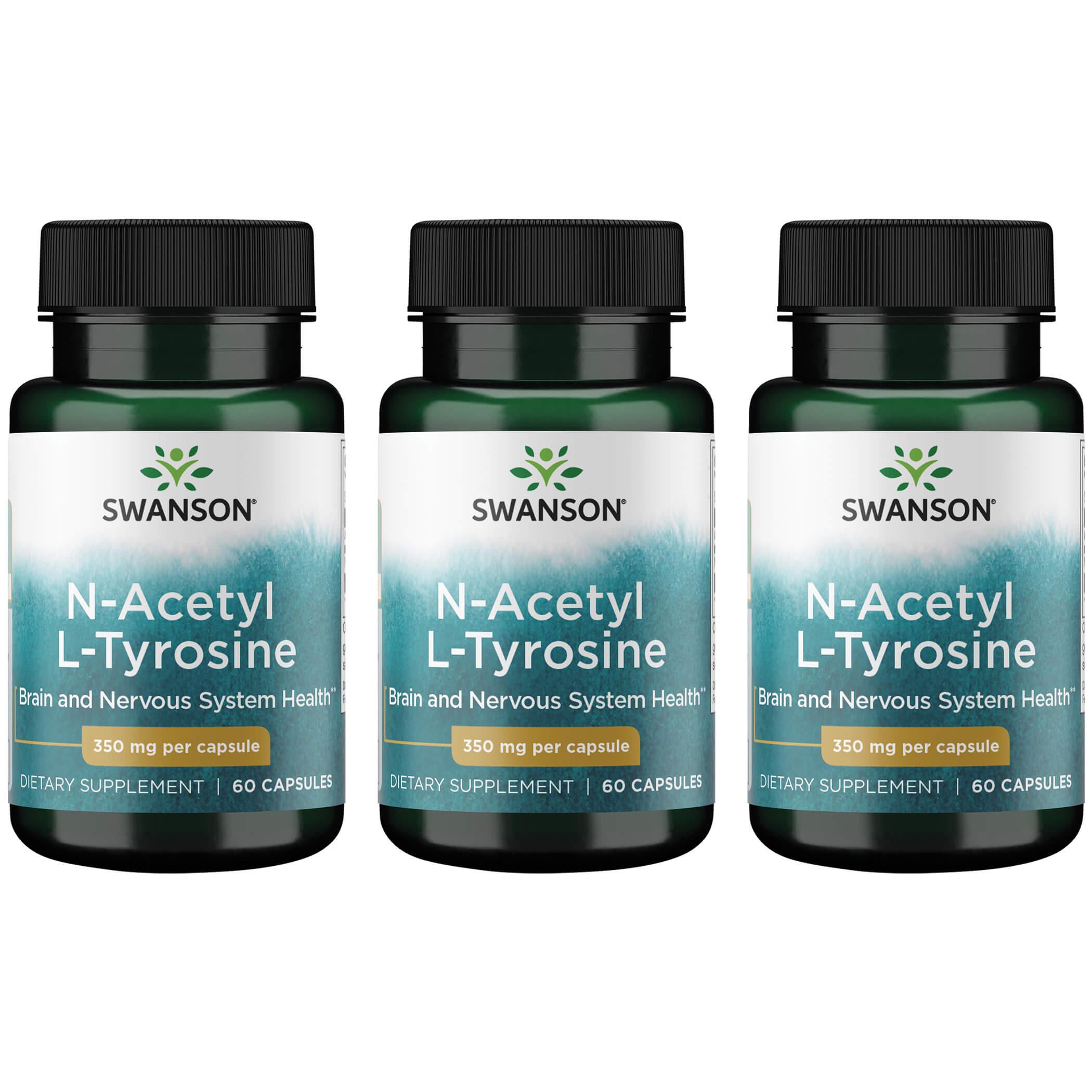 Swanson Premium N-Acetyl L-Tyrosine 3 Pack Supplement Vitamin 350 mg 60 Caps