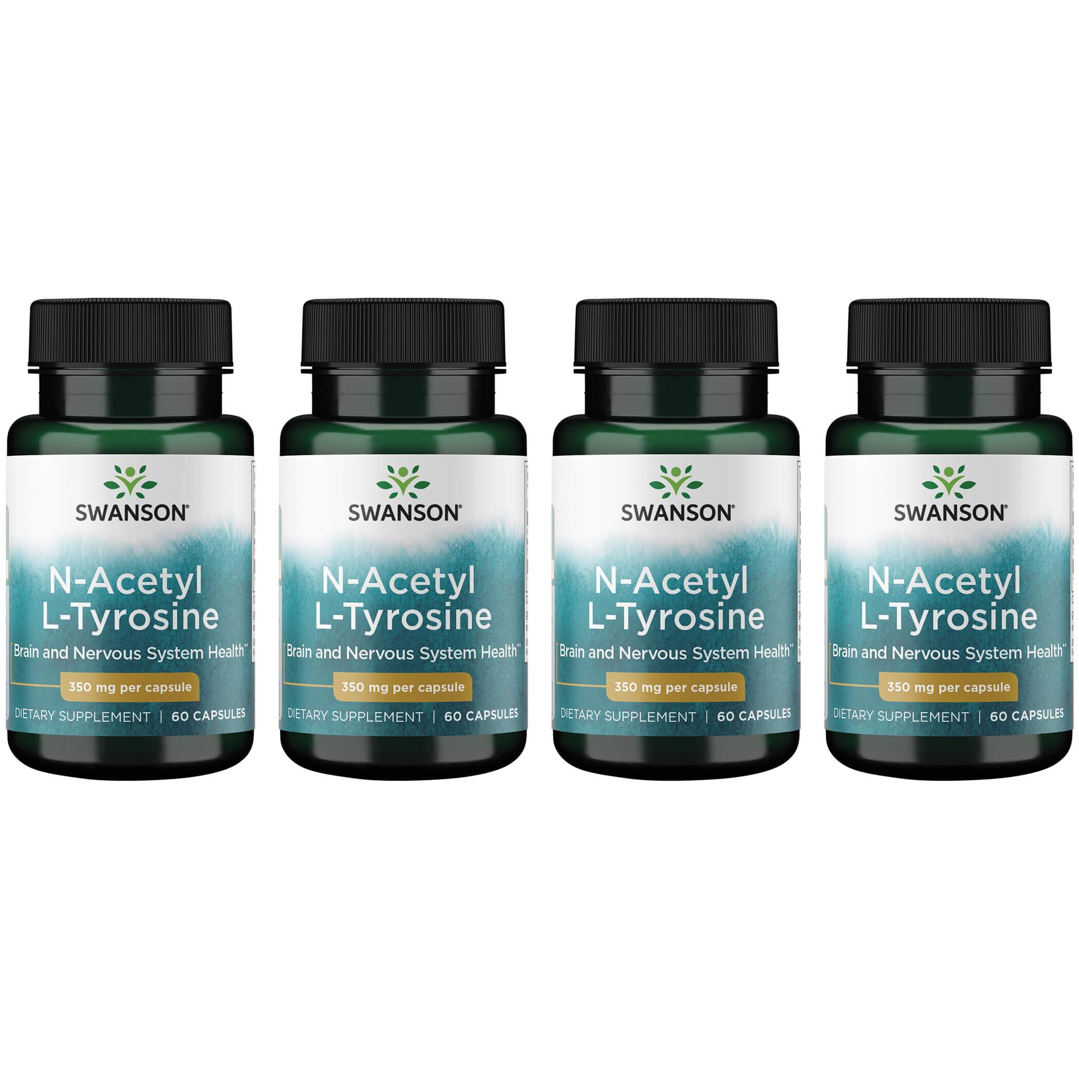 Swanson Premium N-Acetyl L-Tyrosine 4 Pack Supplement Vitamin 350 mg 60 Caps