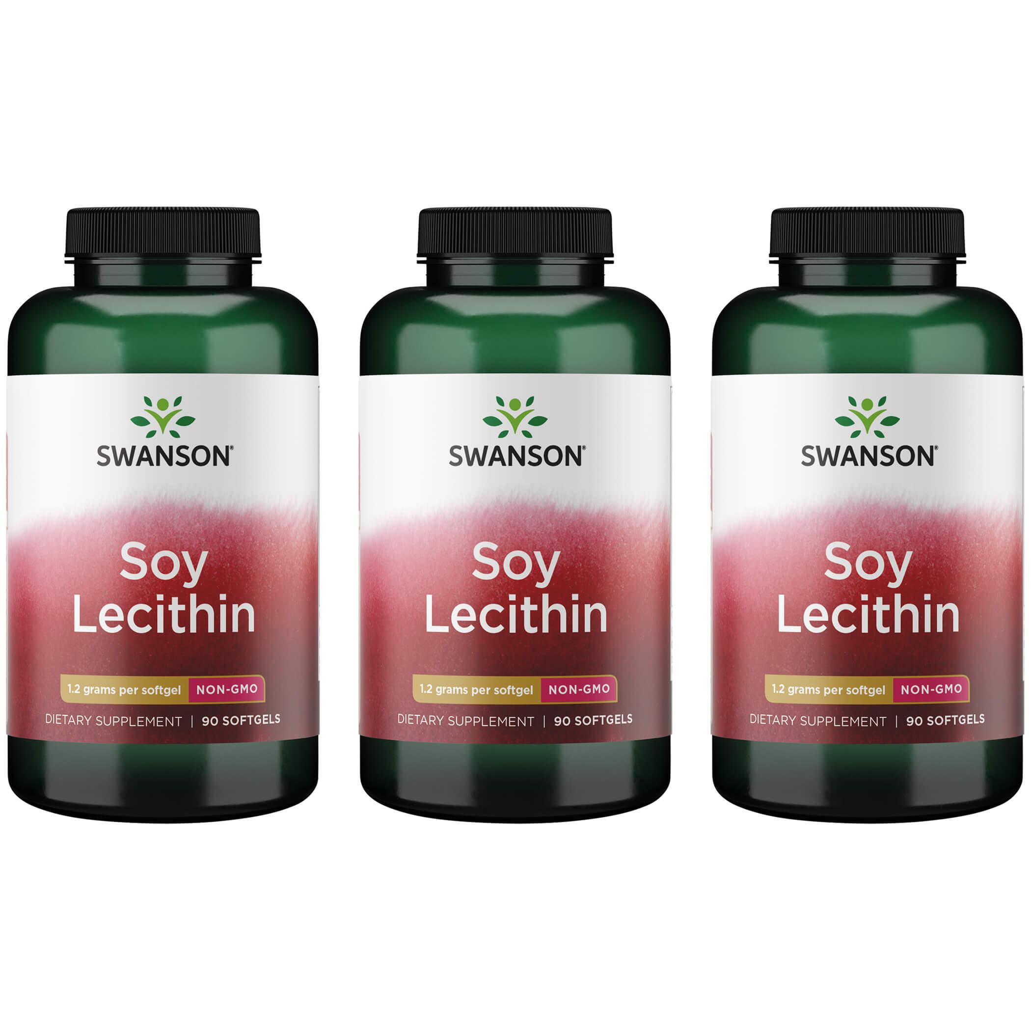 Swanson Premium Soy Lecithin Non-Gmo 3 Pack Supplement Vitamin 1.2 G 90 Soft Gels