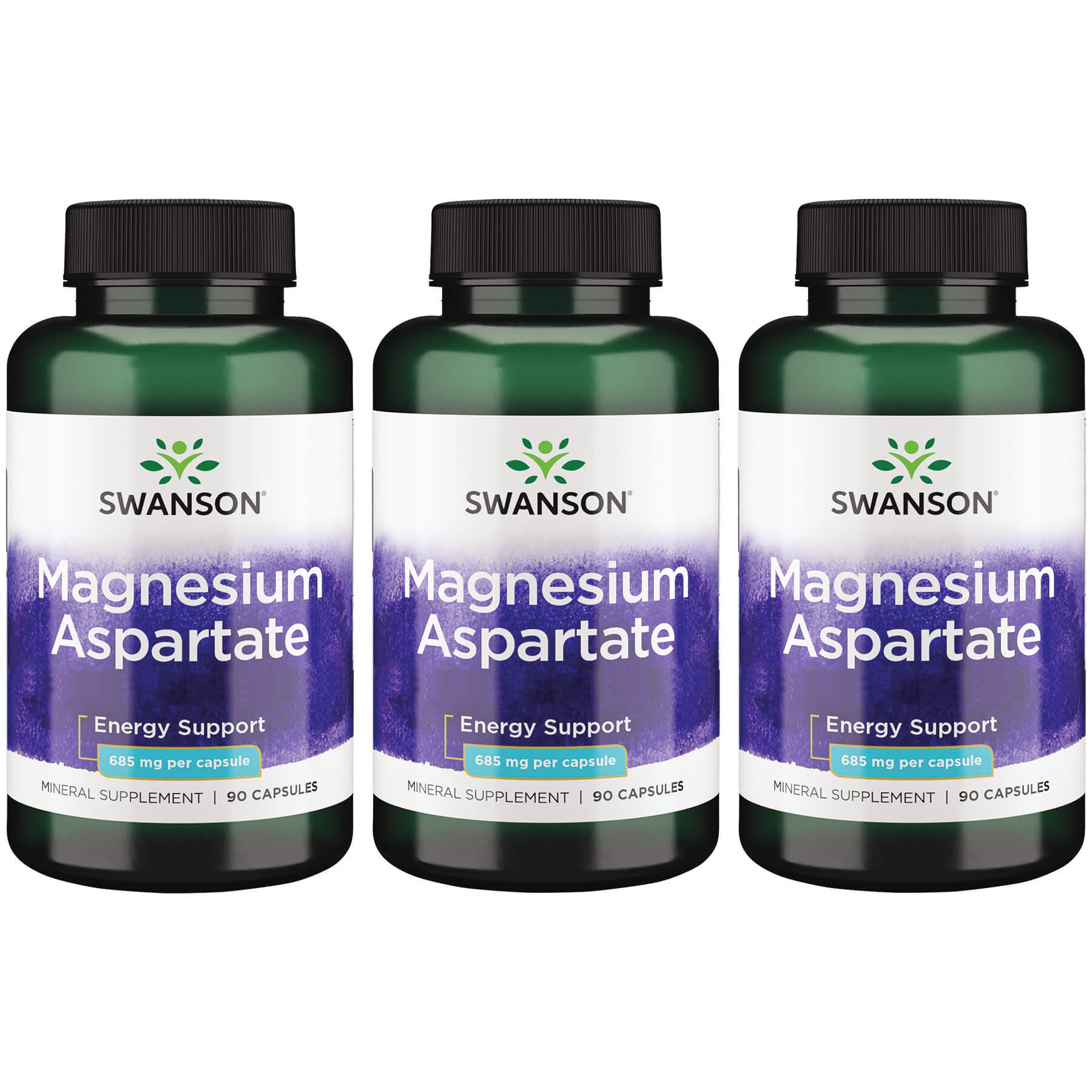 Swanson Premium Magnesium Aspartate 3 Pack Vitamin 685 mg 90 Caps