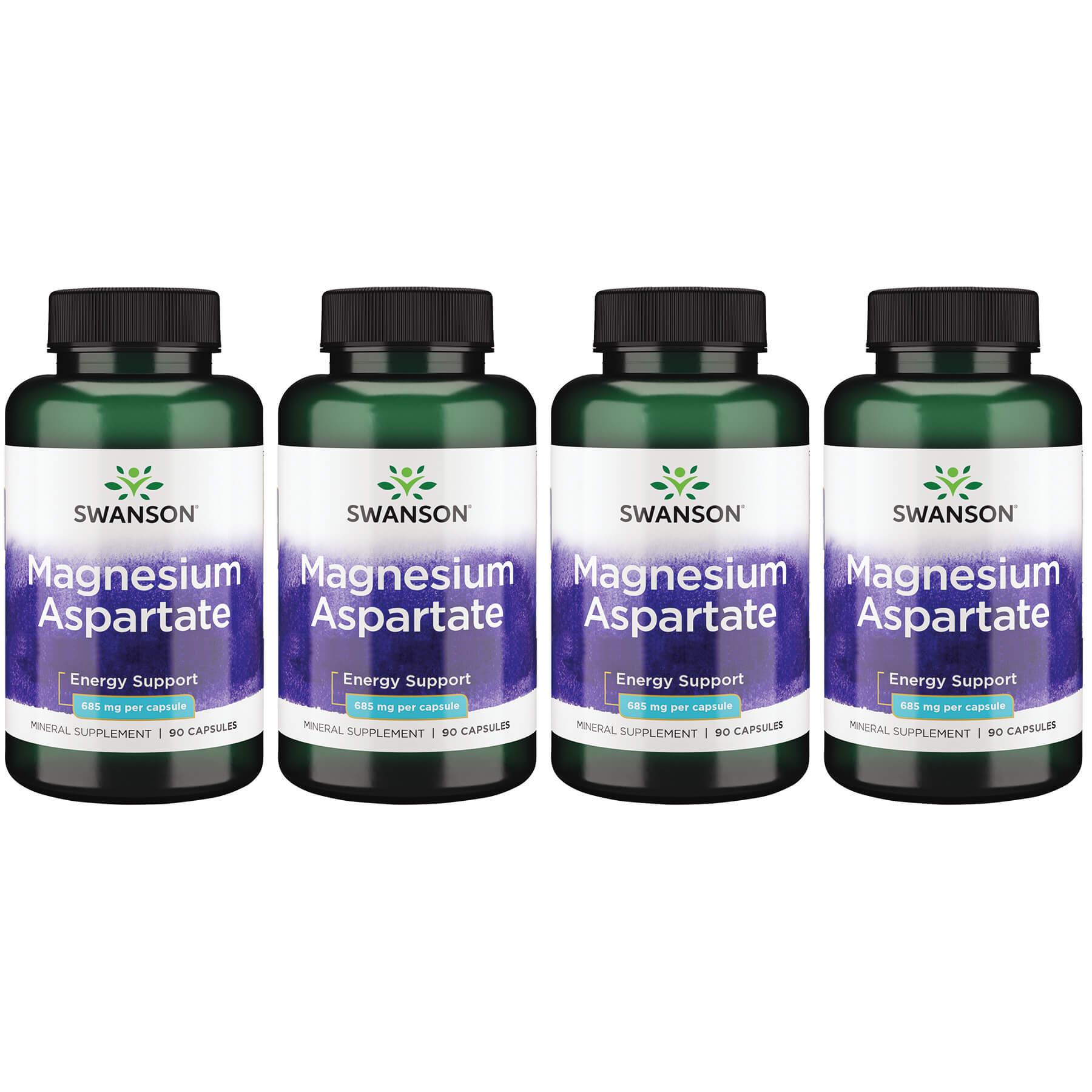 Swanson Premium Magnesium Aspartate 4 Pack Vitamin 685 mg 90 Caps