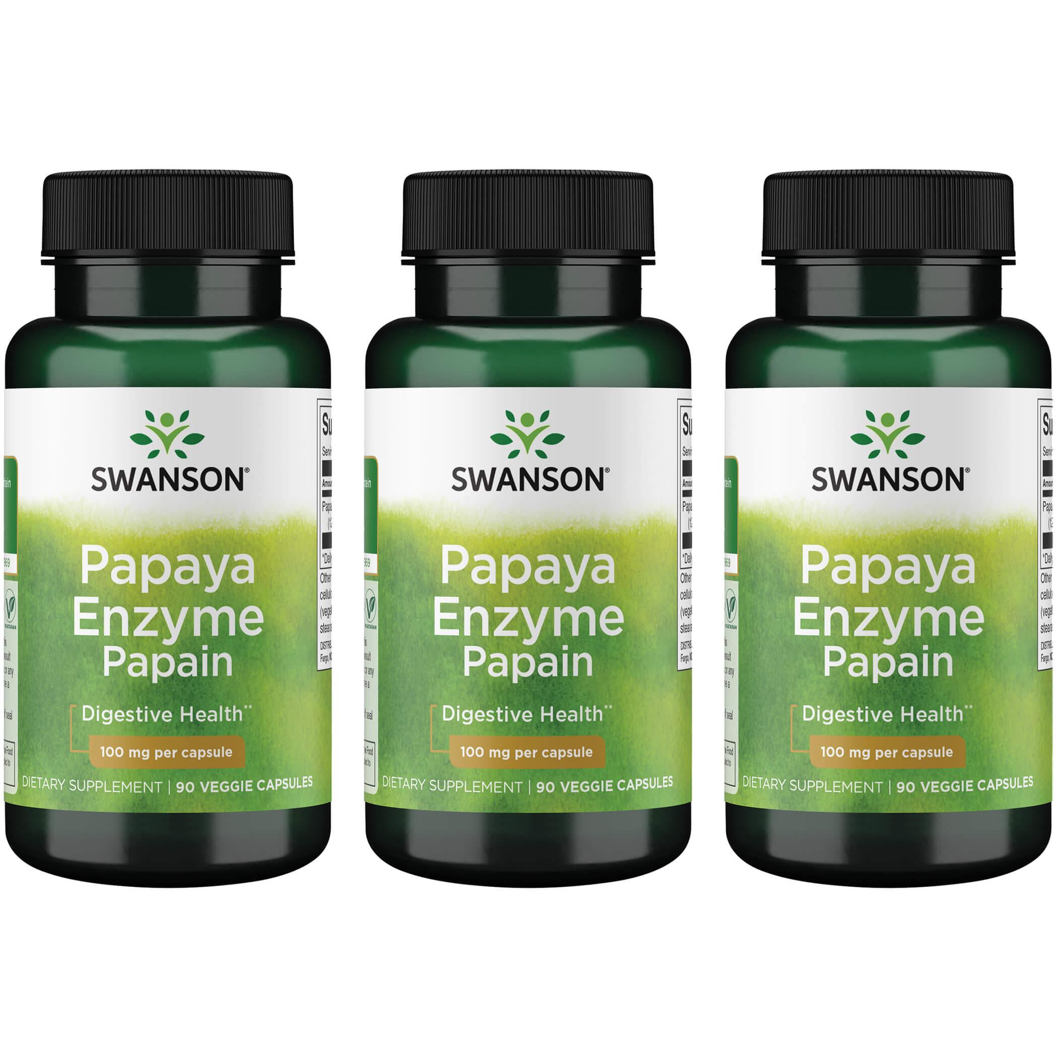 Swanson Premium Papaya Enzyme Papain 3 Pack Supplement Vitamin 100 mg 90 Veg Caps