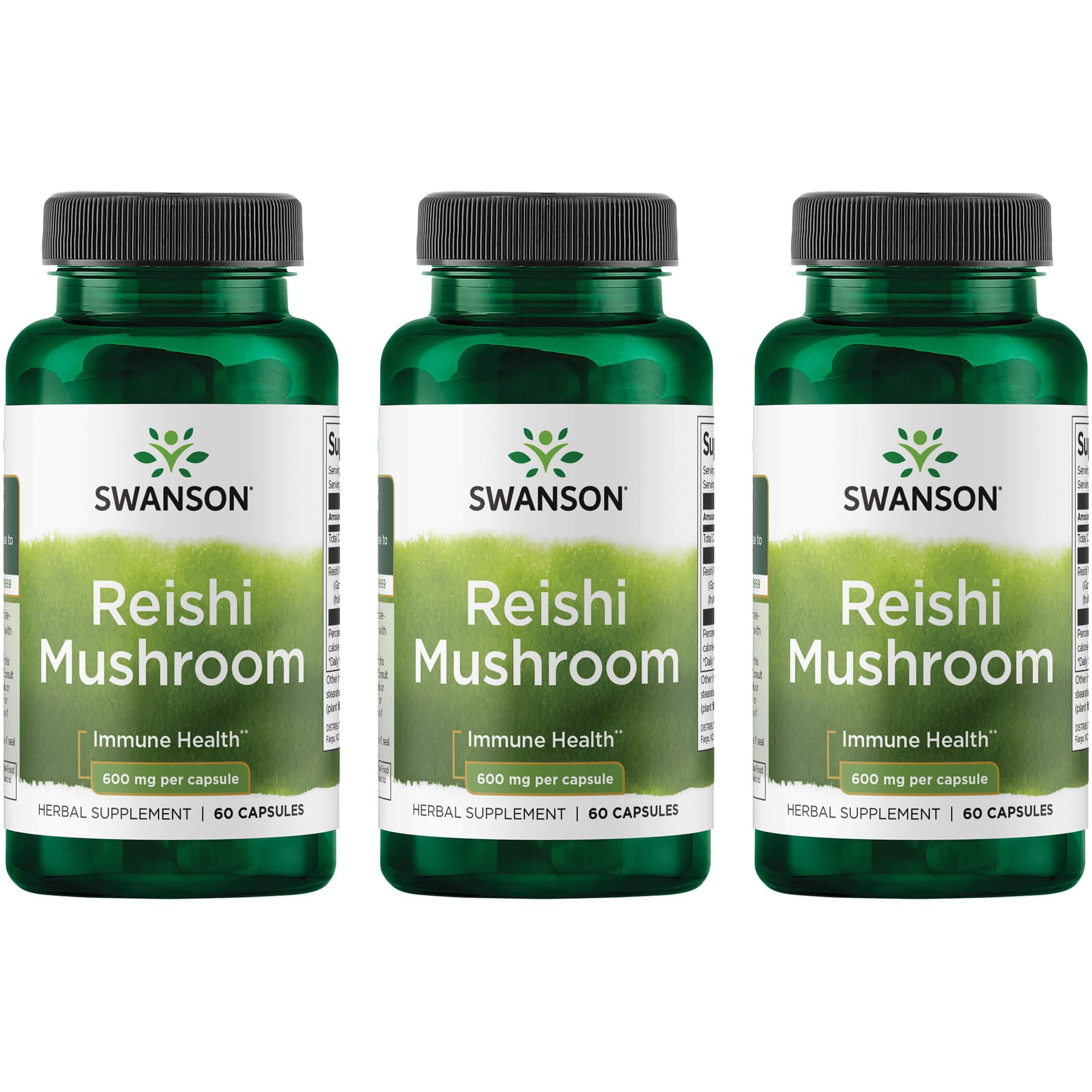Swanson Premium Reishi Mushroom 3 Pack Vitamin 600 mg 60 Veg Caps Herbs and Supplements
